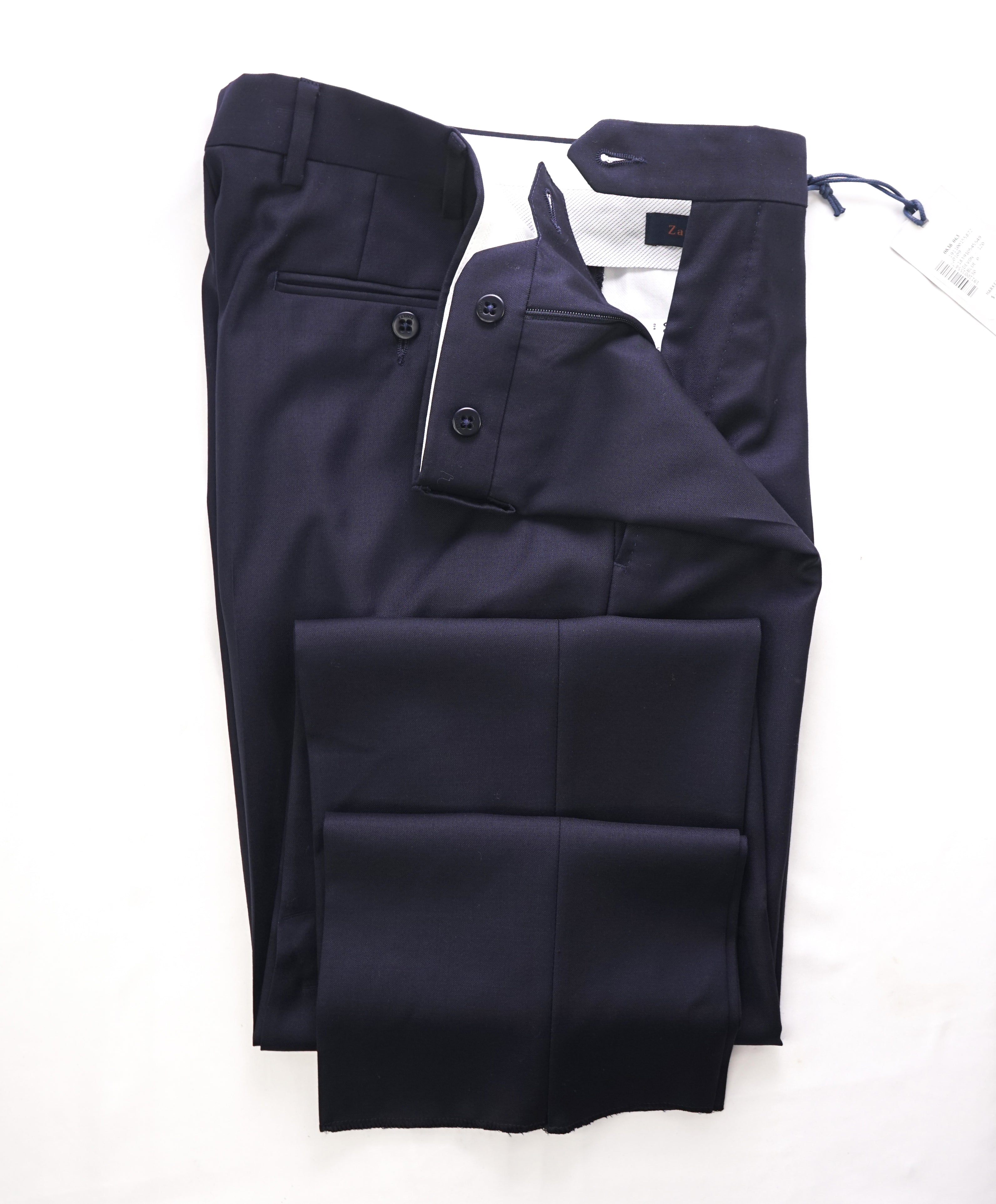 ZANELLA - Solid Navy “DEVON” Wool Flat Front Dress Pants - 30W