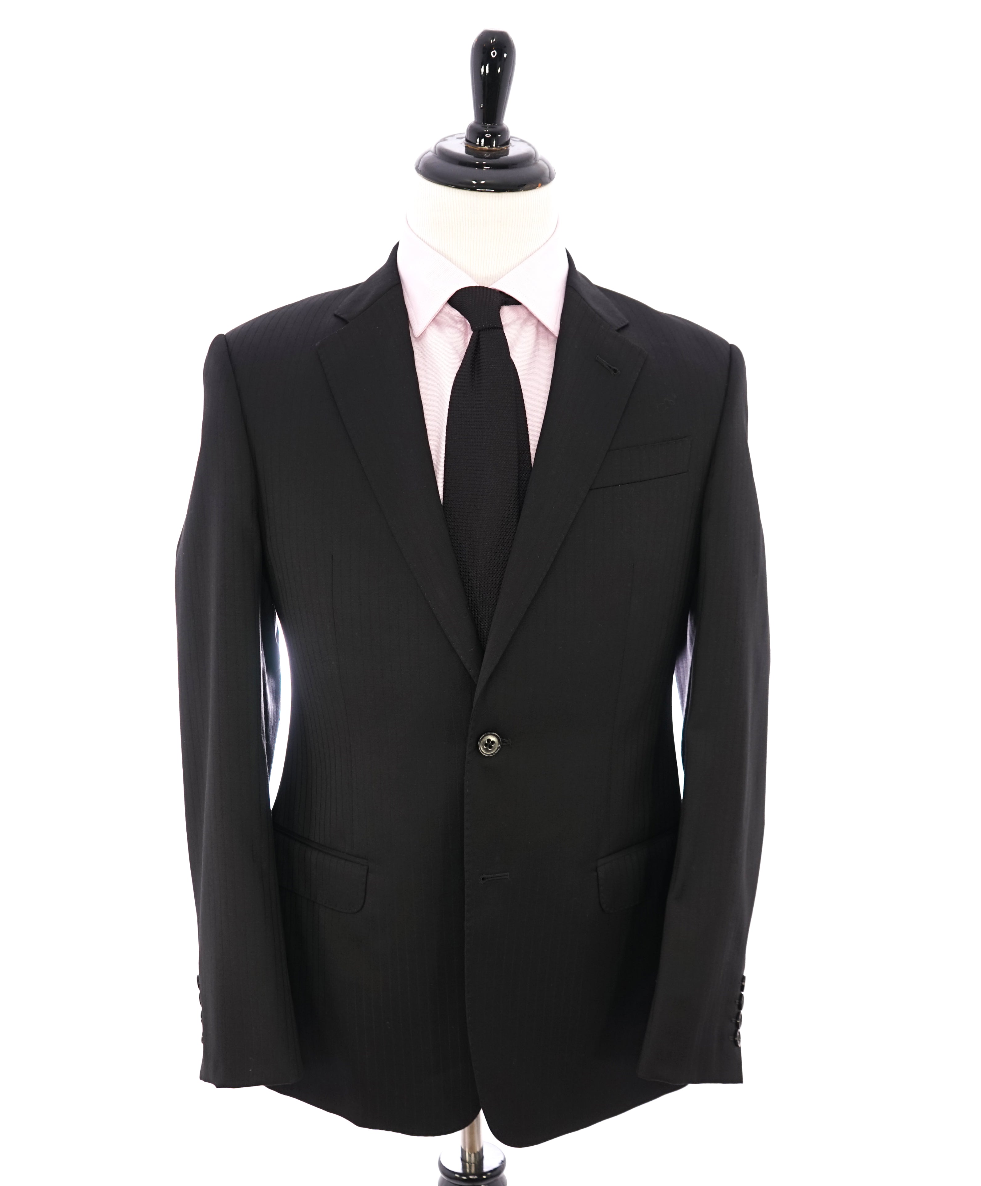 ARMANI COLLEZIONI - Black On Black Sleek Stripe “G Line” Wool Suit - 42R