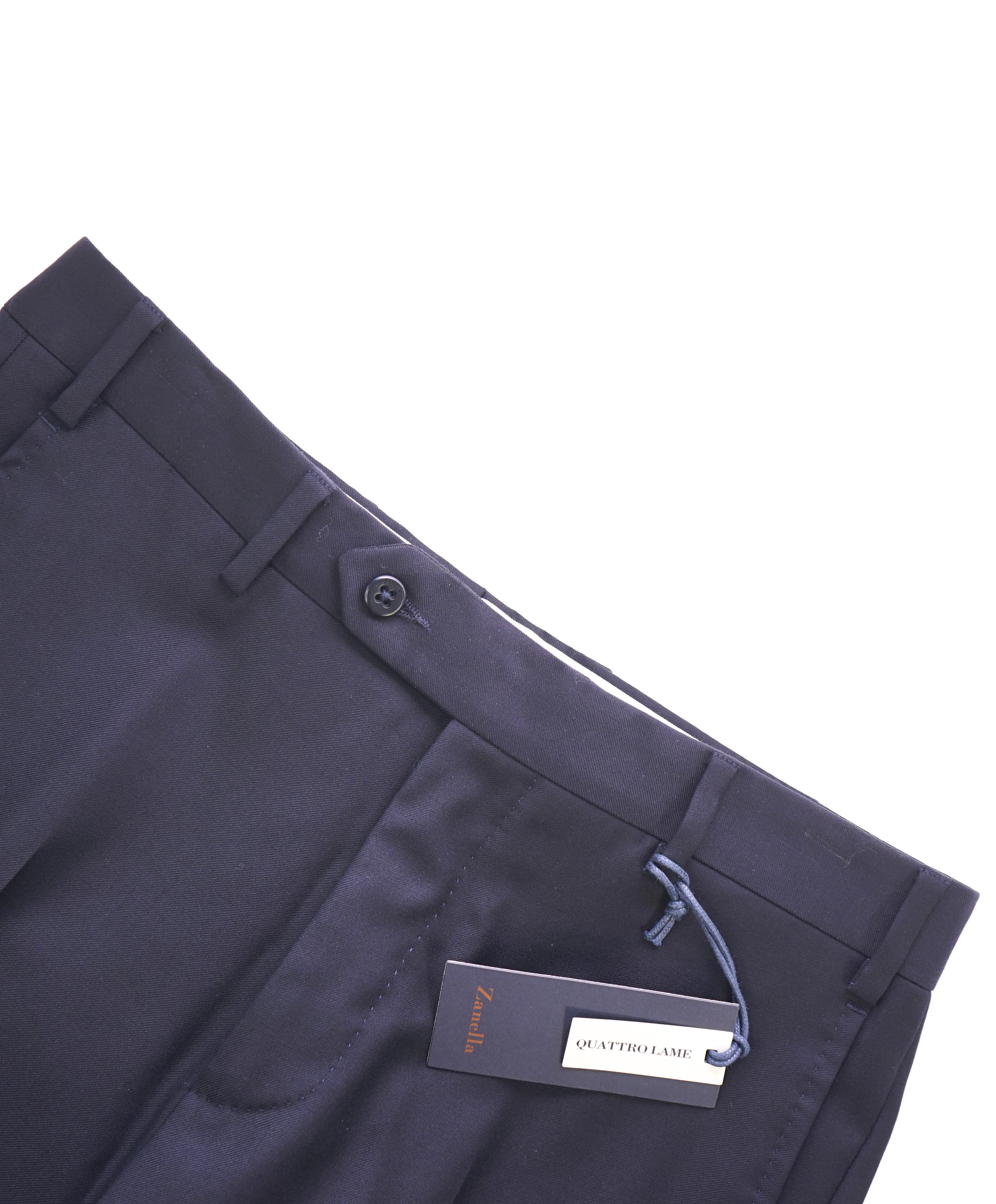 ZANELLA - Solid Navy “DEVON” Wool Flat Front Dress Pants - 30W