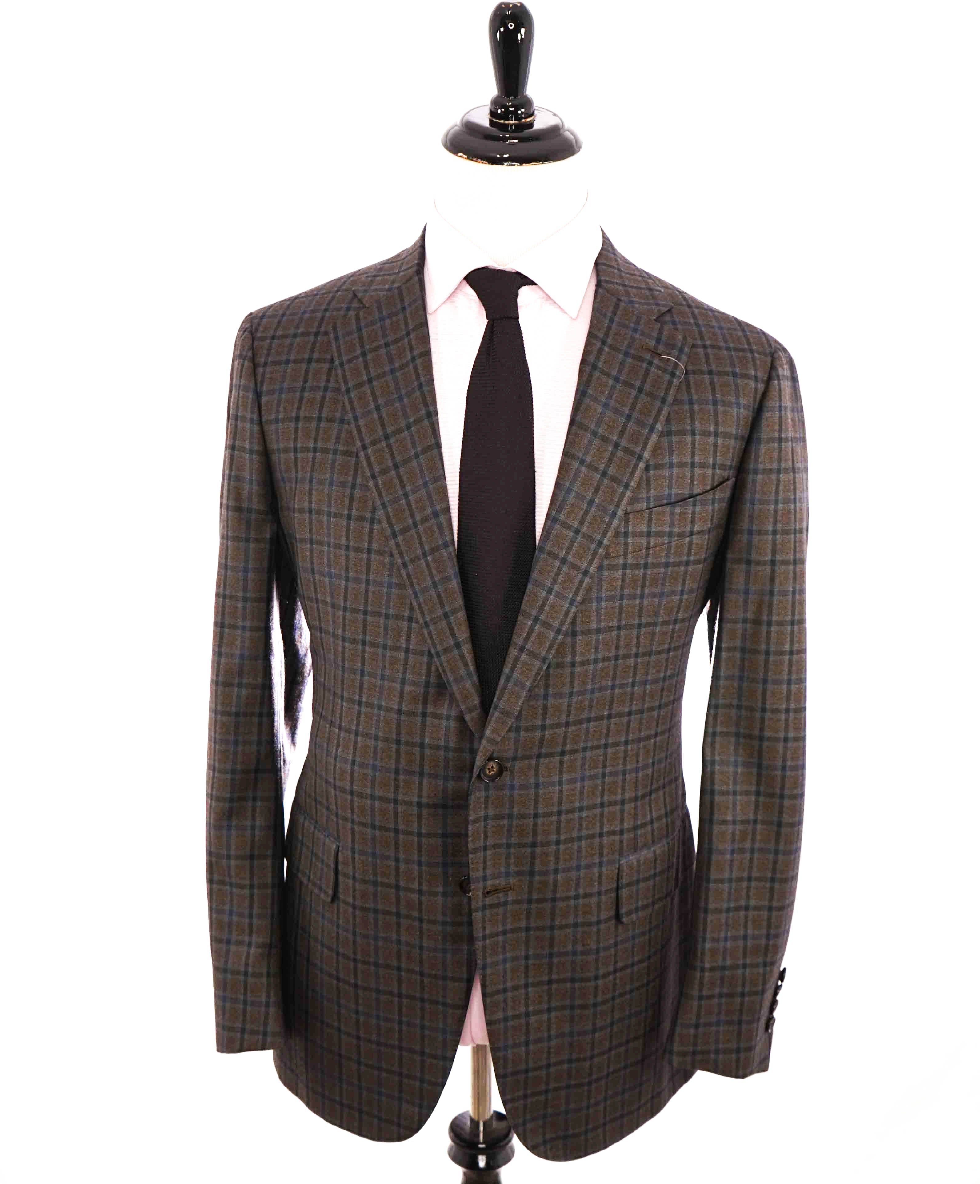 $2,995 ISAIA - PURE WOOL PREMIUM Blue & Brown Check Blazer - 46R