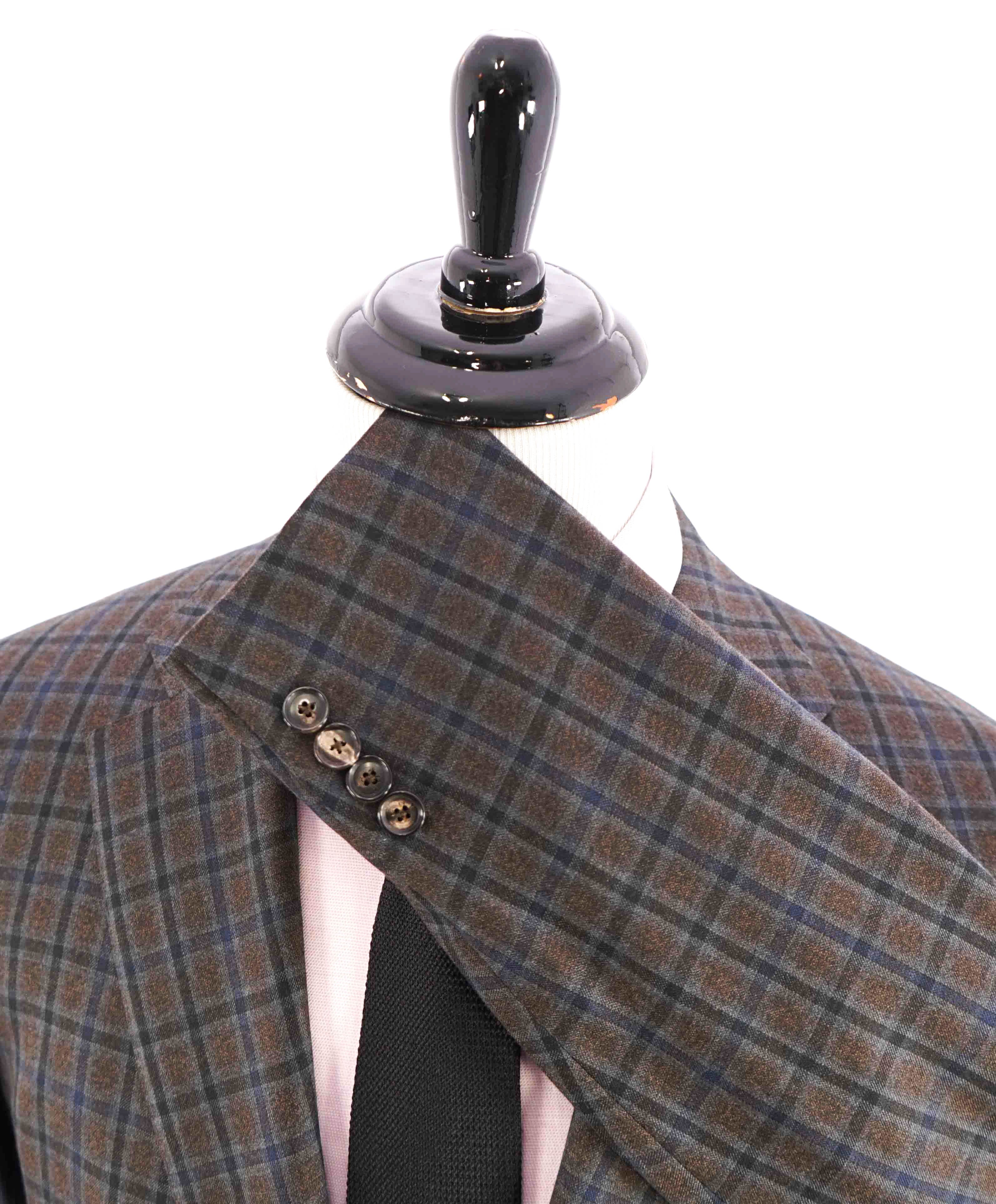 $2,995 ISAIA - PURE WOOL PREMIUM Blue & Brown Check Blazer - 46R