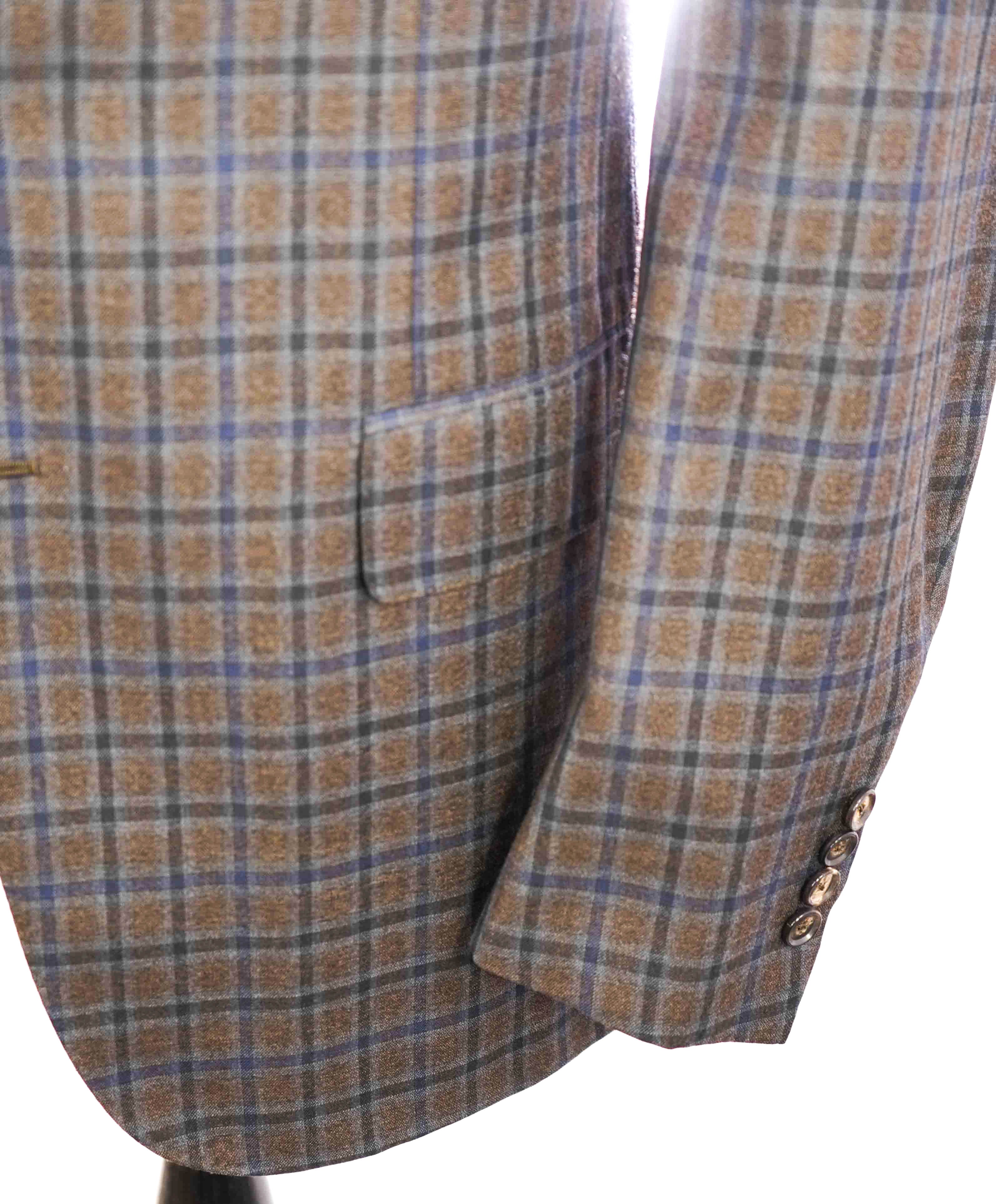 $2,995 ISAIA - PURE WOOL PREMIUM Blue & Brown Check Blazer - 46R