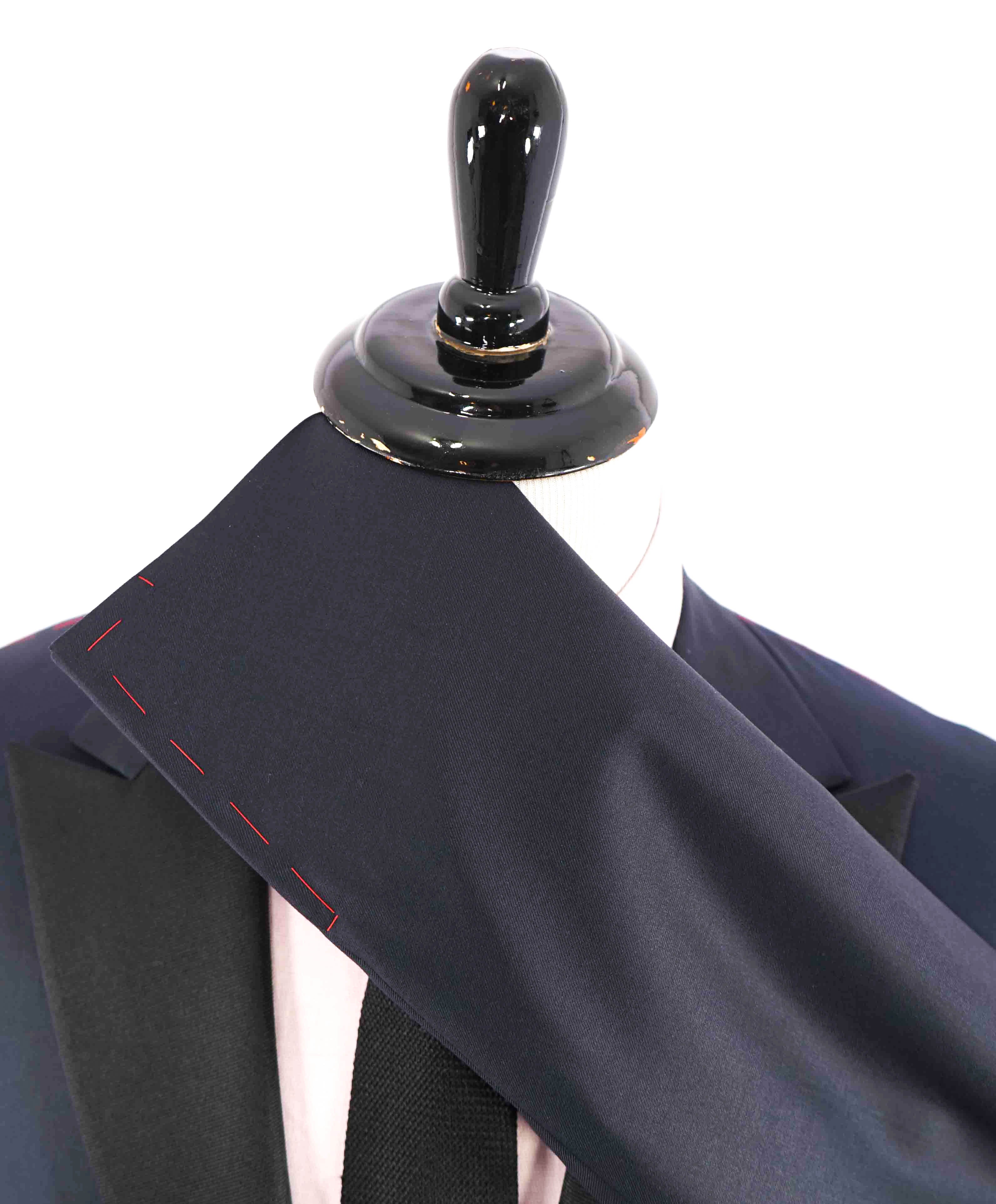 $4,595 ISAIA - "AQUASPIDER" Satin PEAK LAPEL Navy Blue Wool Tuxedo - 42L