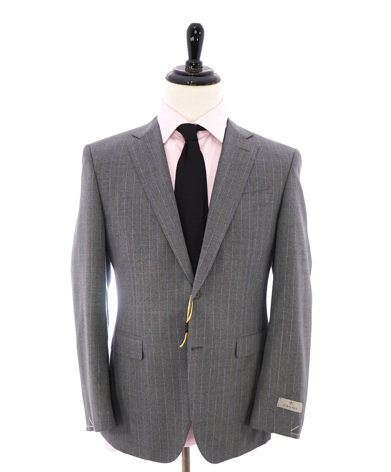 CANALI - "IMPECCABILE" Gray & Blue Raised Textured Stripe Blazer - 40S