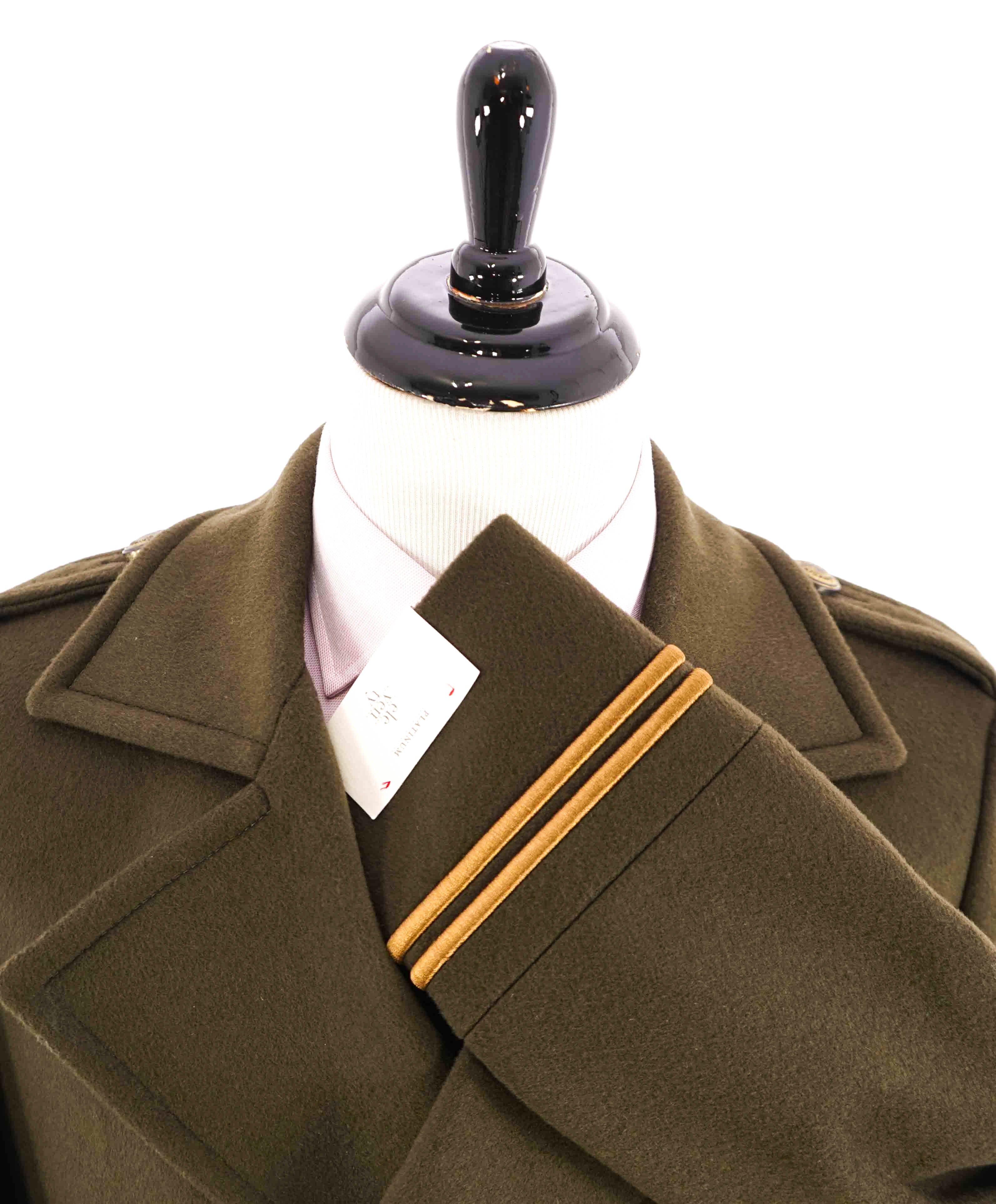 $2,000 ELEVENTY - Green/Gold CASHMERE/Wool Pilot/Aviator Overcoat - 44R (54EU)