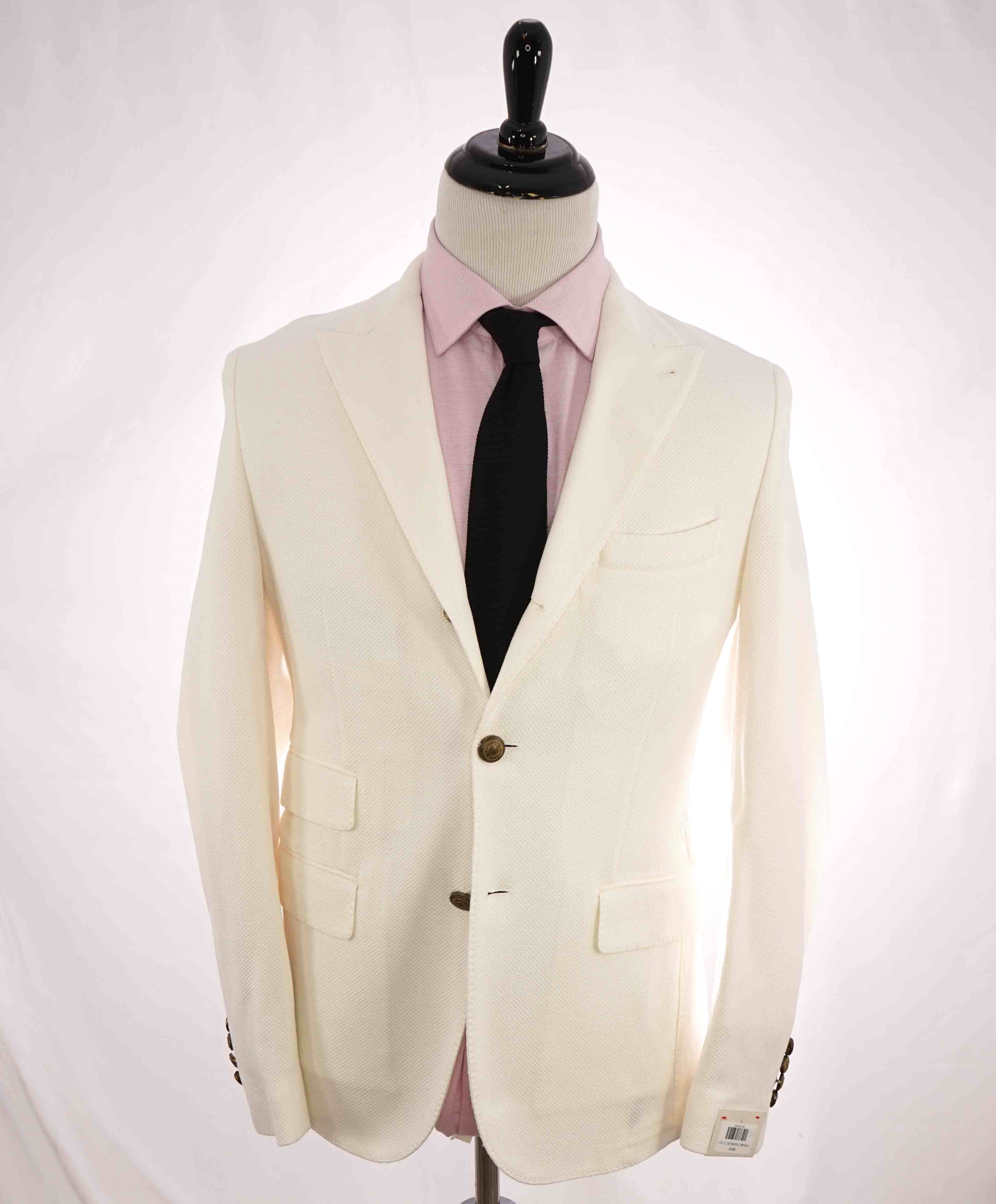 $1,095 ELEVENTY - Gold Logo Button White Pique Blazer - 40 (50 EU)