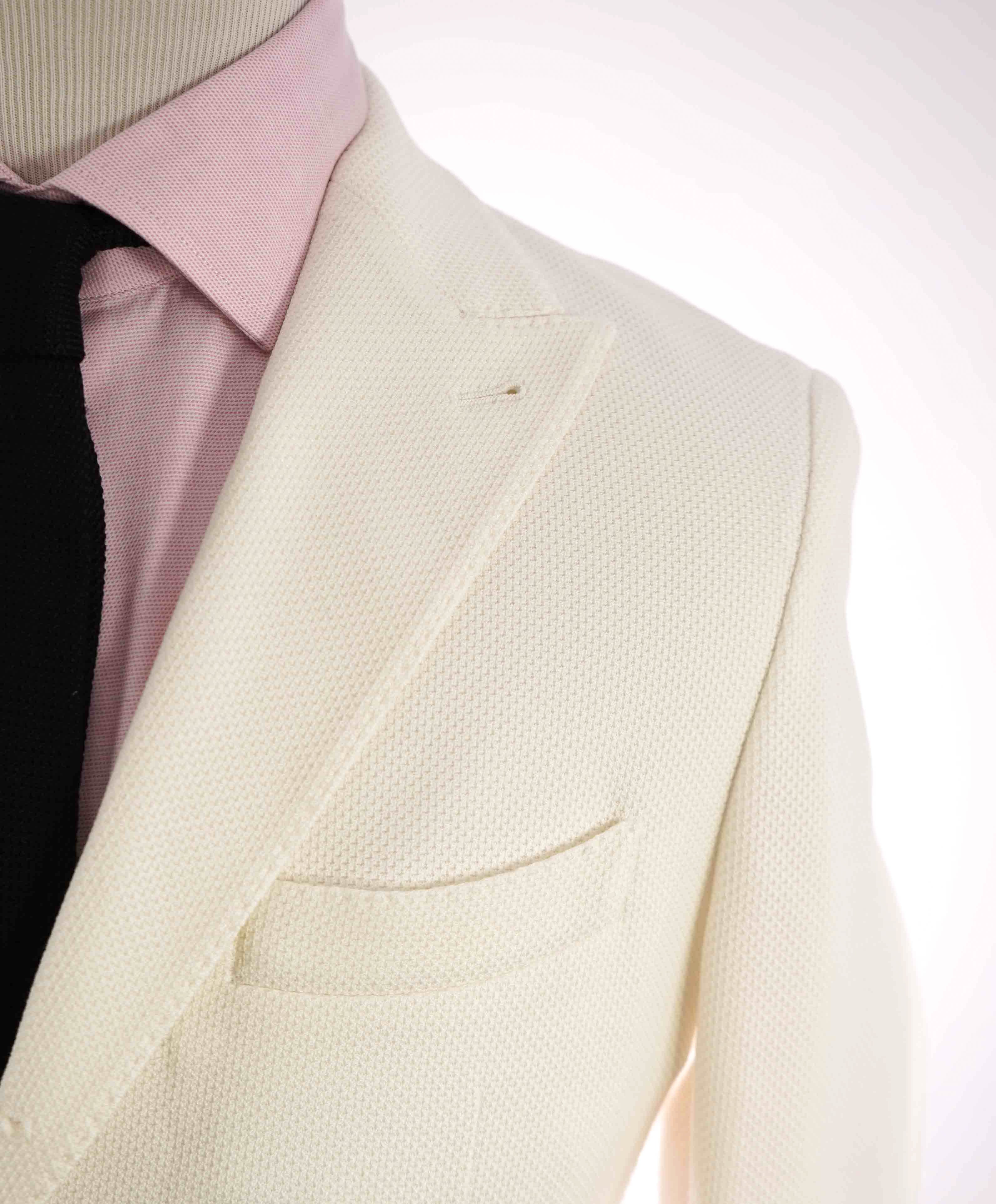 $1,095 ELEVENTY - Gold Logo Button White Pique Blazer - 40 (50 EU)