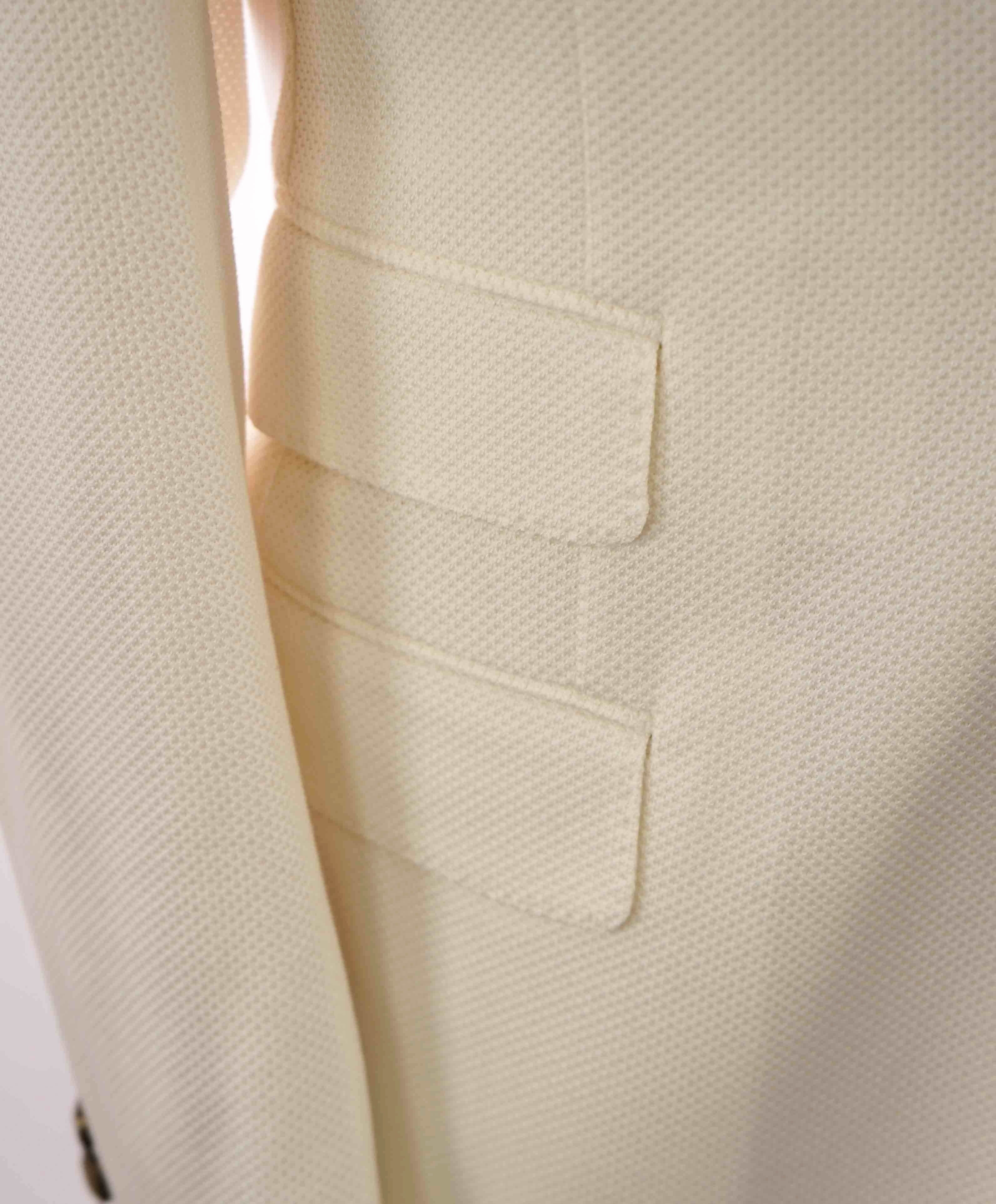 $1,095 ELEVENTY - Gold Logo Button White Pique Blazer - 40 (50 EU)