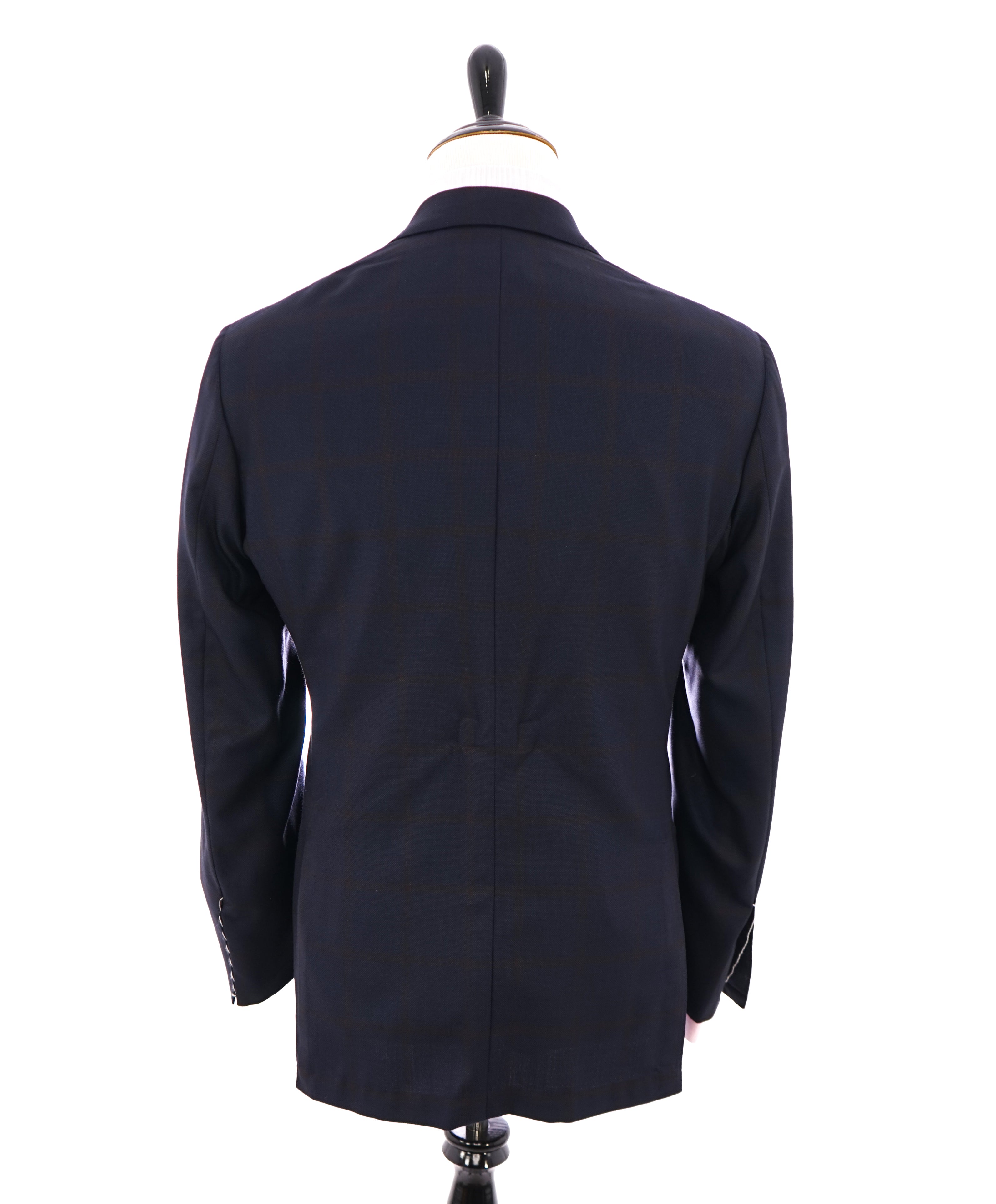 KITON - "14 Microns" Orange Windowpane Peak Lapel Navy Suit - 42R