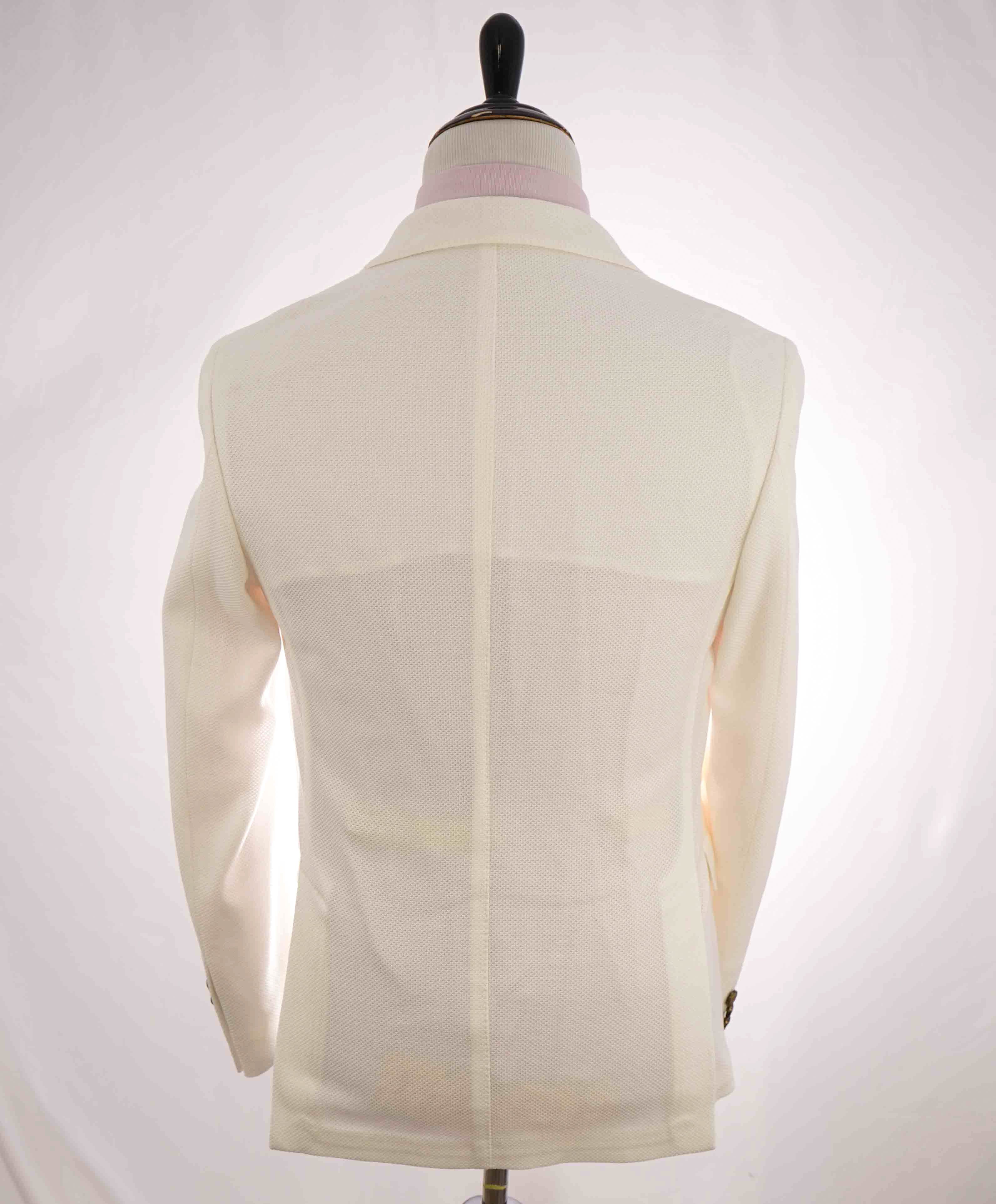 $1,095 ELEVENTY - Gold Logo Button White Pique Blazer - 40 (50 EU)