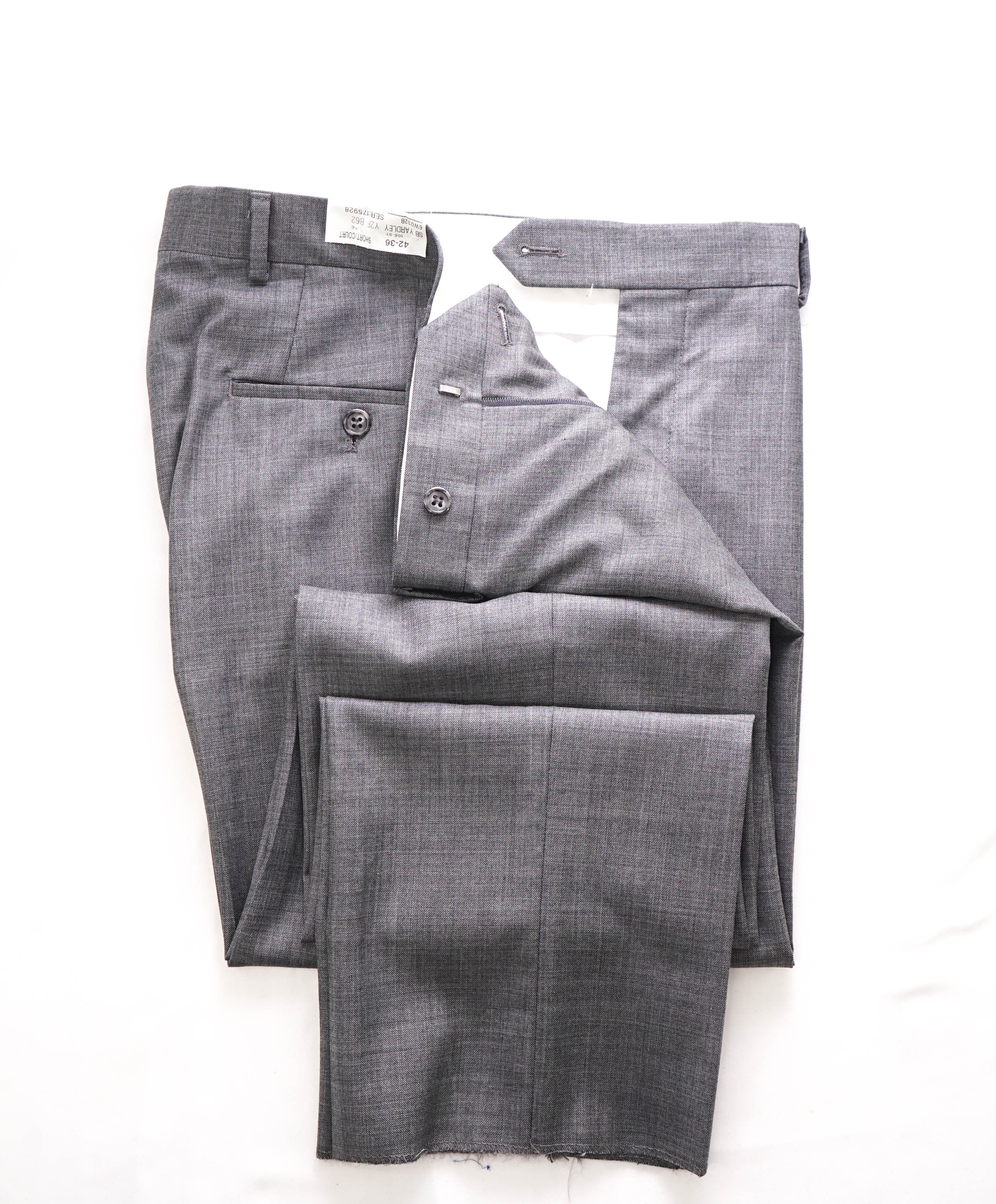 SAMUELSOHN - "Super 120's" Solid Textured Medium Gray Front Pants - 36W