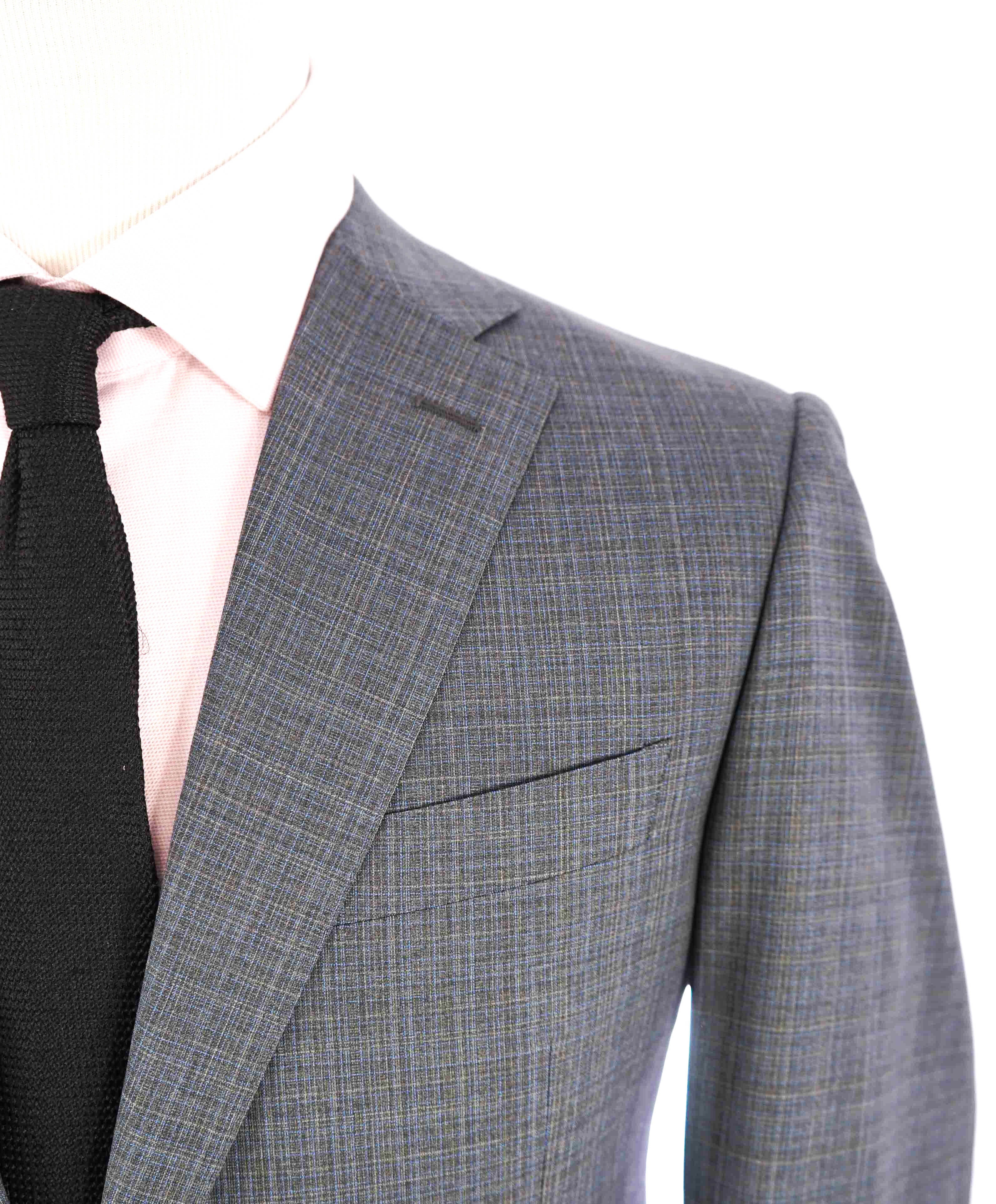 $2,000 CANALI - Blue & Gray ABSTRACT CHECK  *IMPECCABILE* Suit - 40R 35W