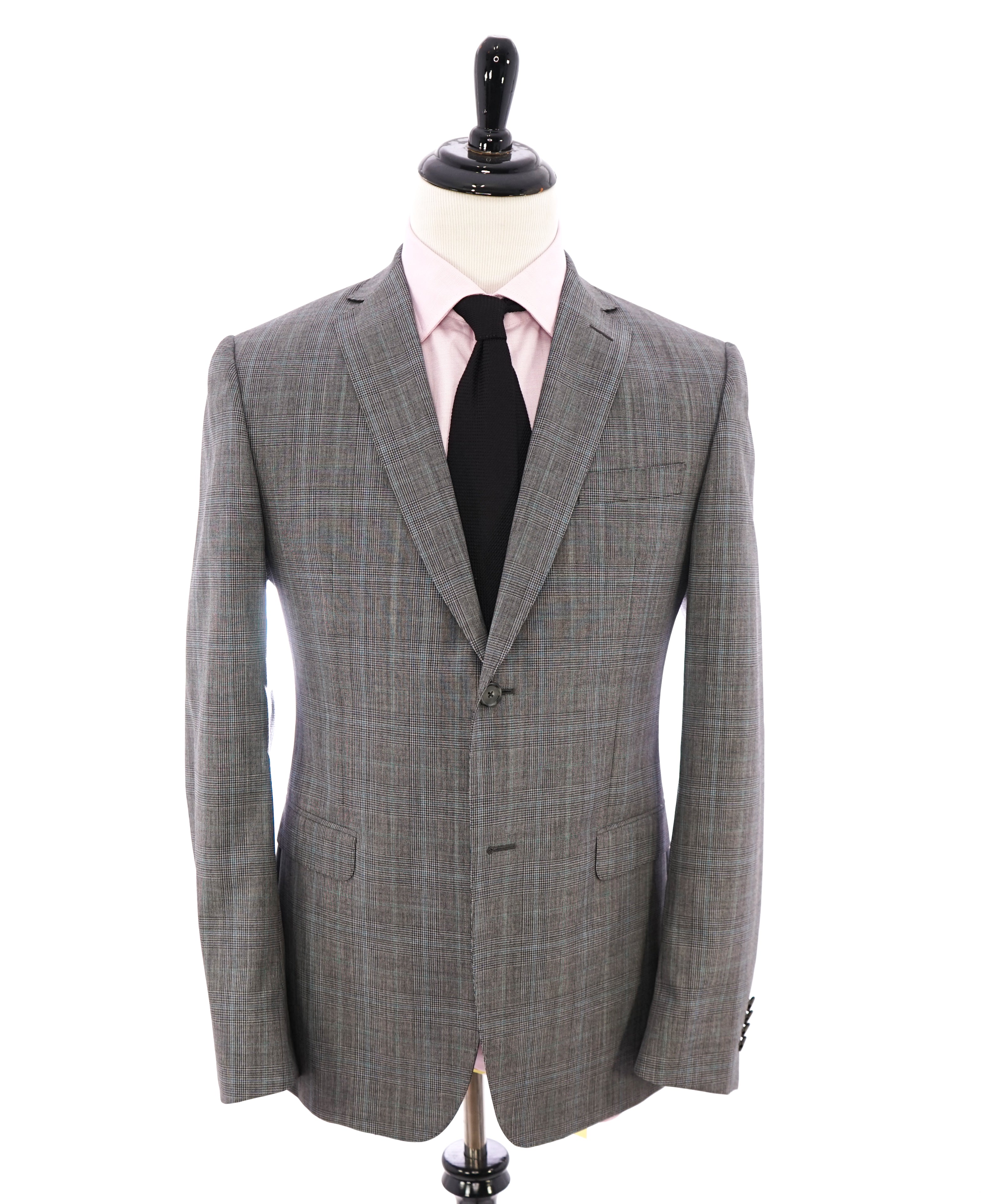 Z ZEGNA - Gray & Teal Prince Of Wales Check "TECHNO WOOL" Blazer - 40R