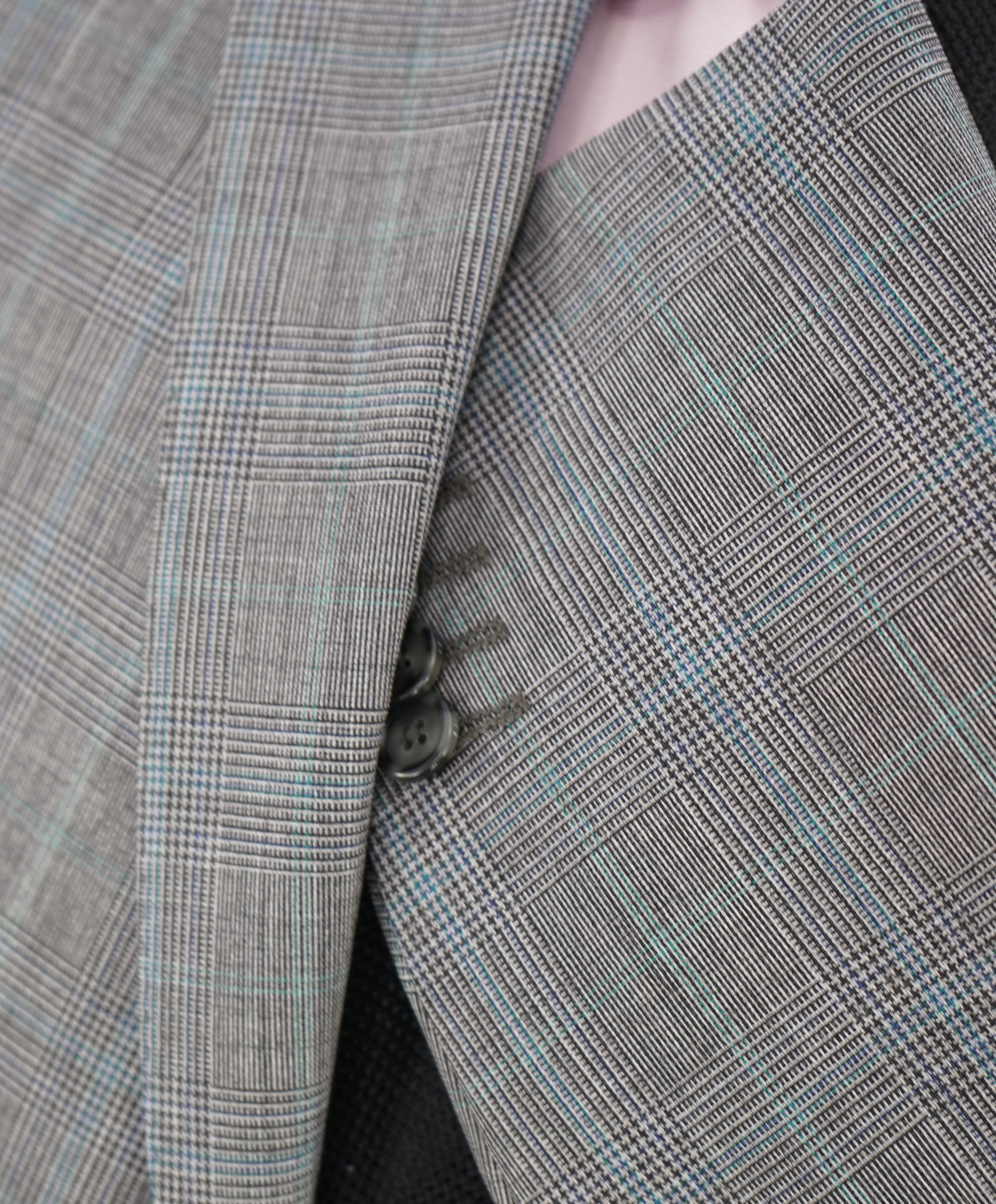 Z ZEGNA - Gray & Teal Prince Of Wales Check "TECHNO WOOL" Blazer - 40R