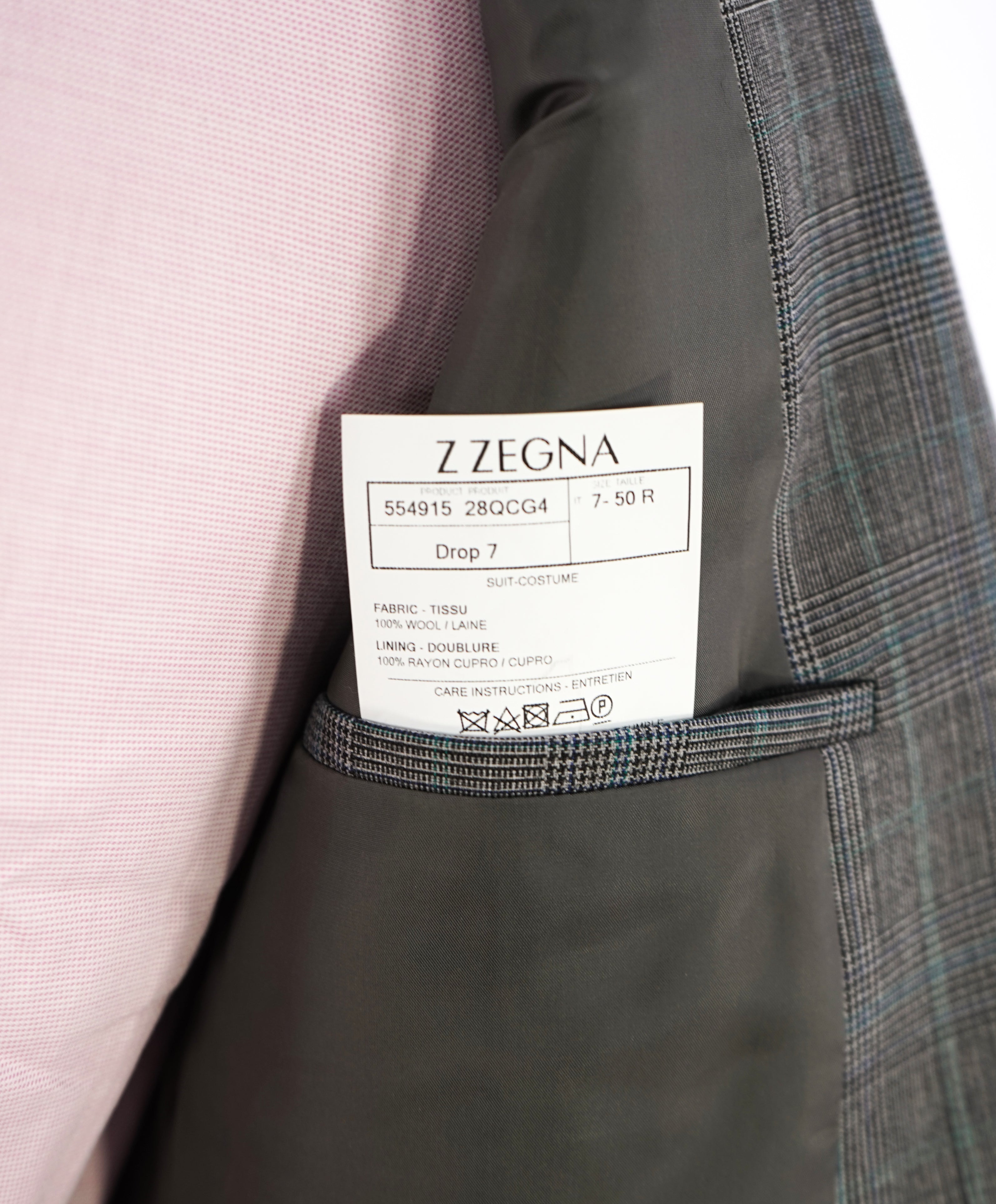 Z ZEGNA - Gray & Teal Prince Of Wales Check "TECHNO WOOL" Blazer - 40R