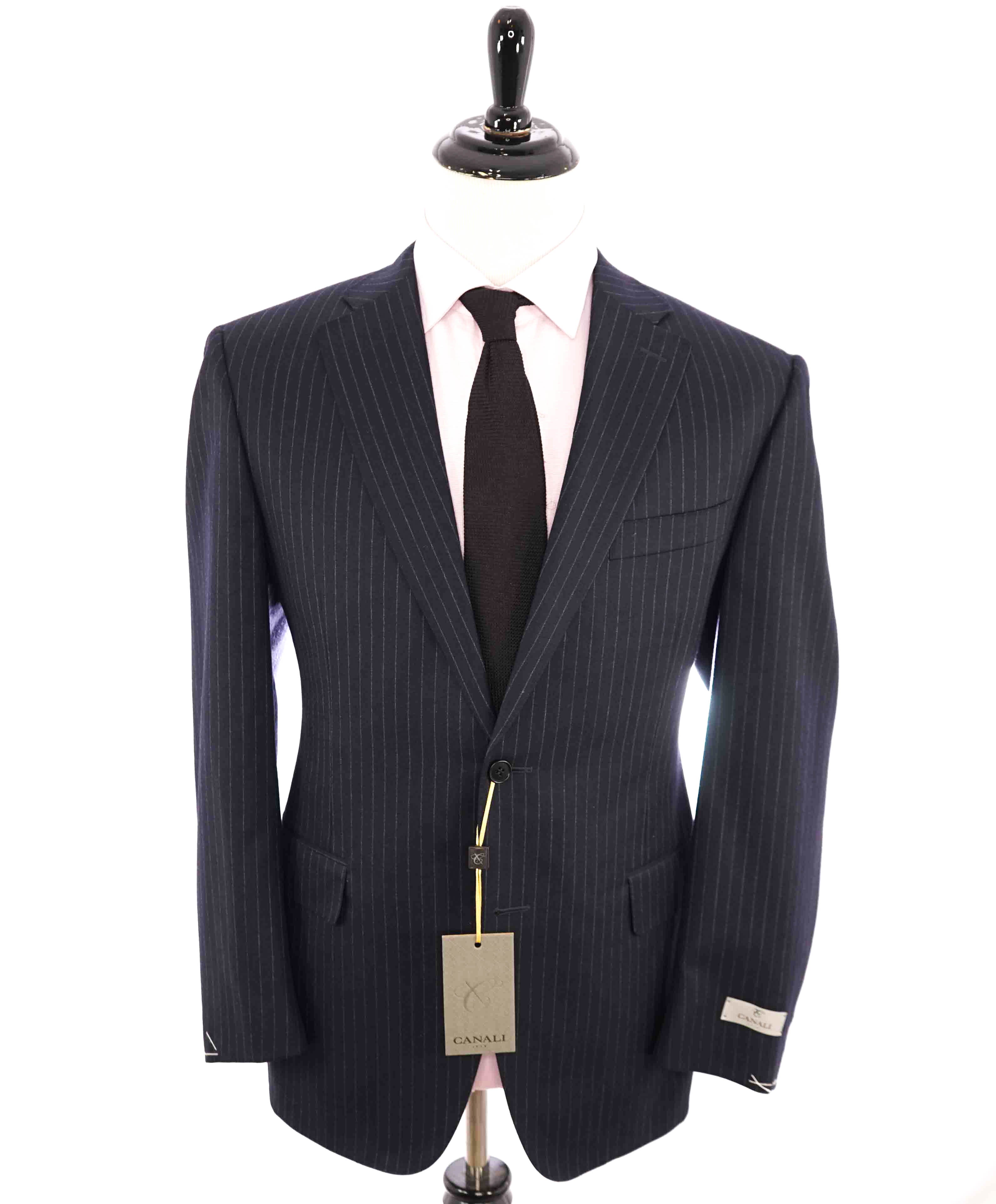 $2,000 CANALI - Blue Navy *CHALK STRIPE* Notch Lapel Suit - 42R 34W