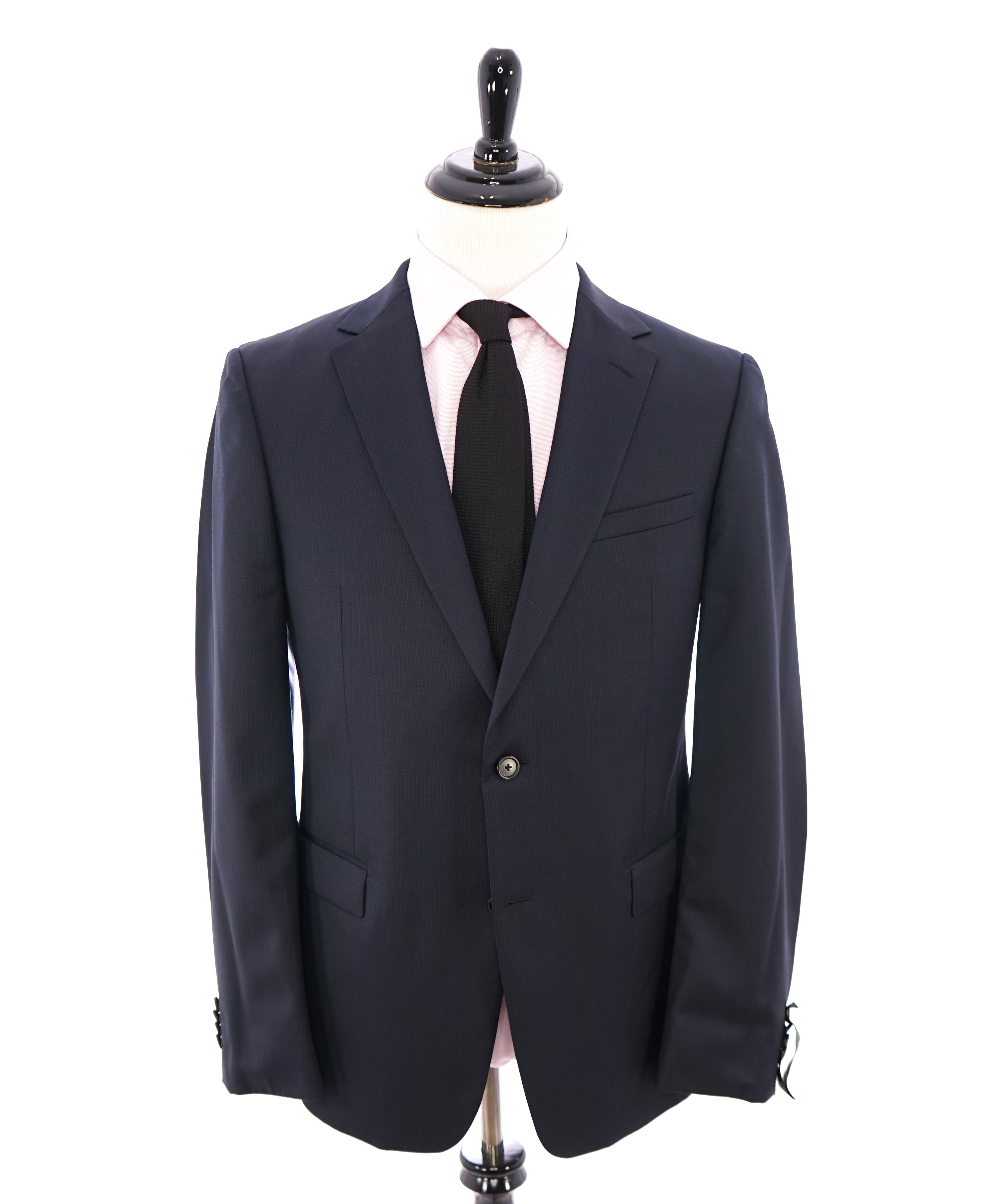 Z ZEGNA - Navy Blue Micro Check Fabric Drop 8 Wool Suit - 44R