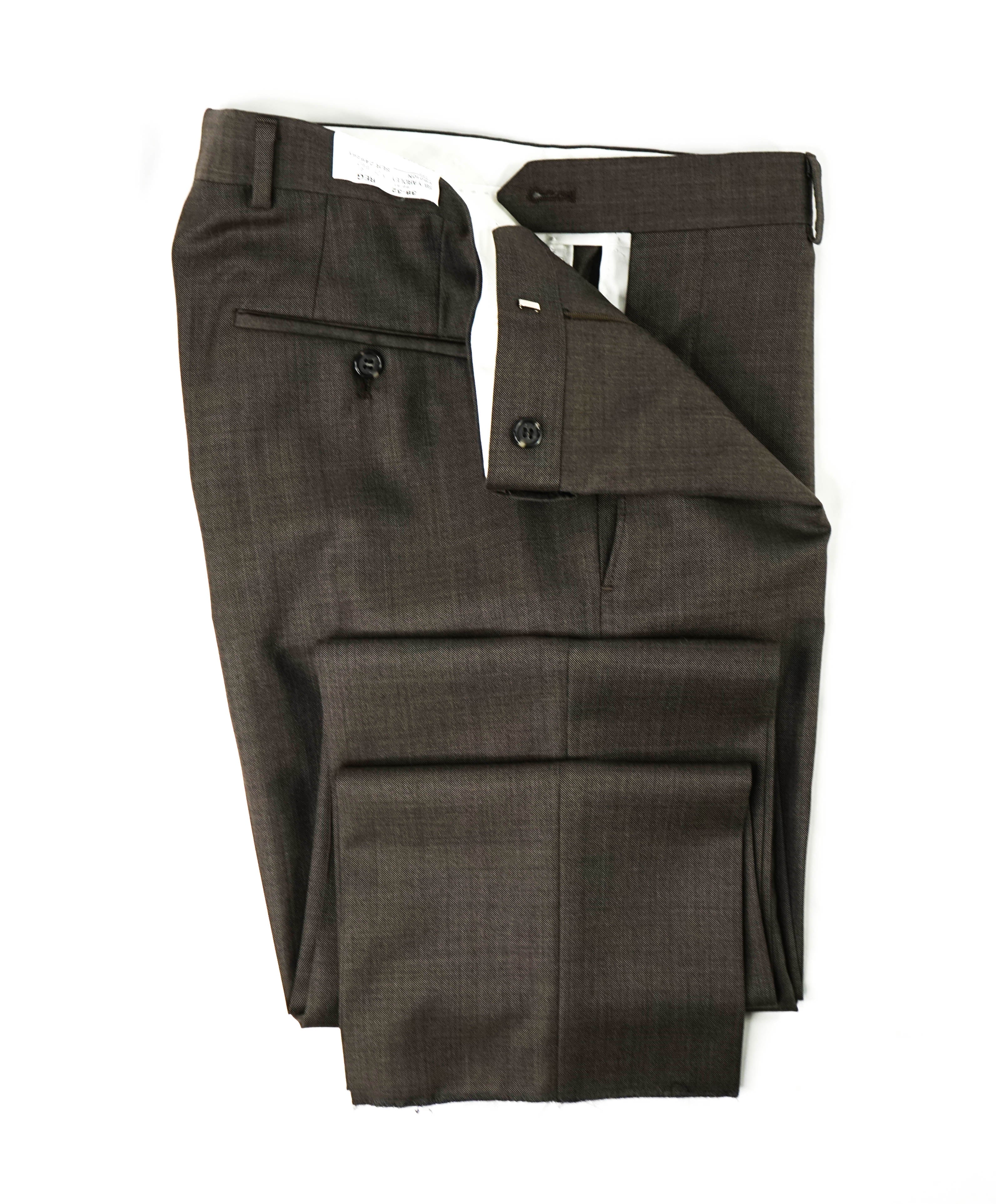 SAMUELSOHN - "SUPER 120's" Brown *Closet Staple* Wool Flat Front Pants - 32W