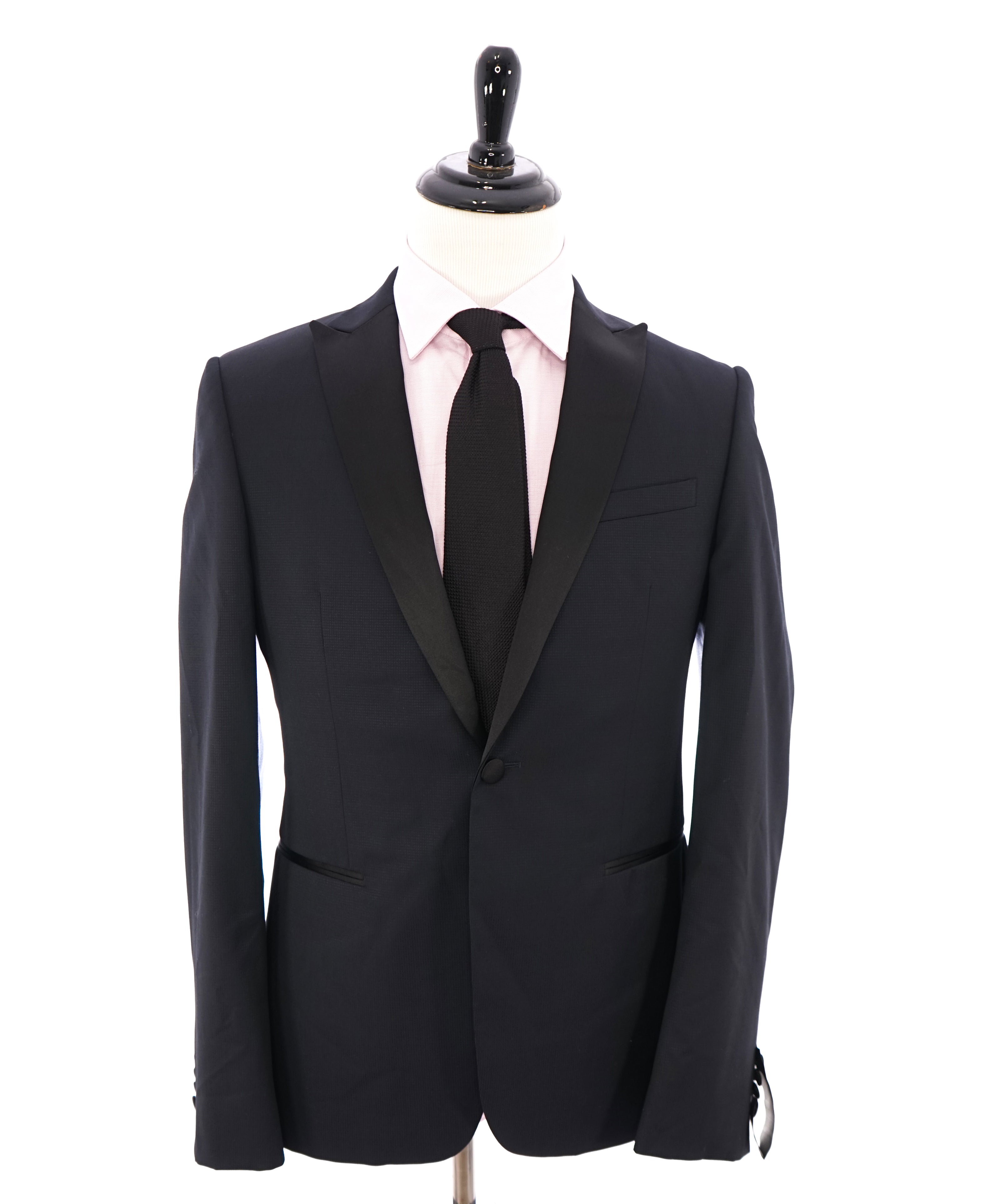 Z ZEGNA - Navy Blue Micro Check Textured Fabric Drop 8 Tuxedo Suit - 40R