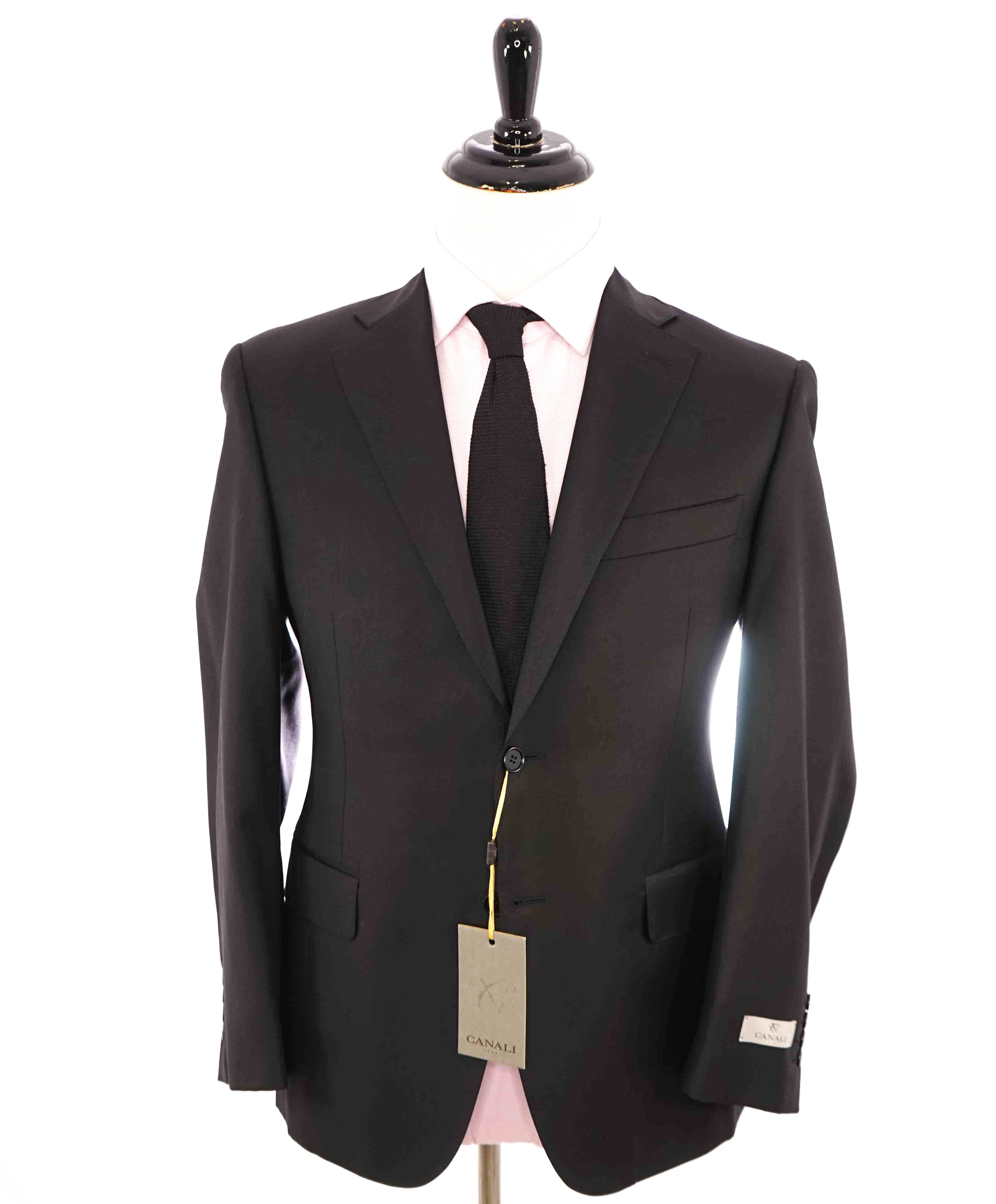 $2,000 CANALI - Solid Black *CLOSET STAPLE* Notch Lapel Suit - 38S