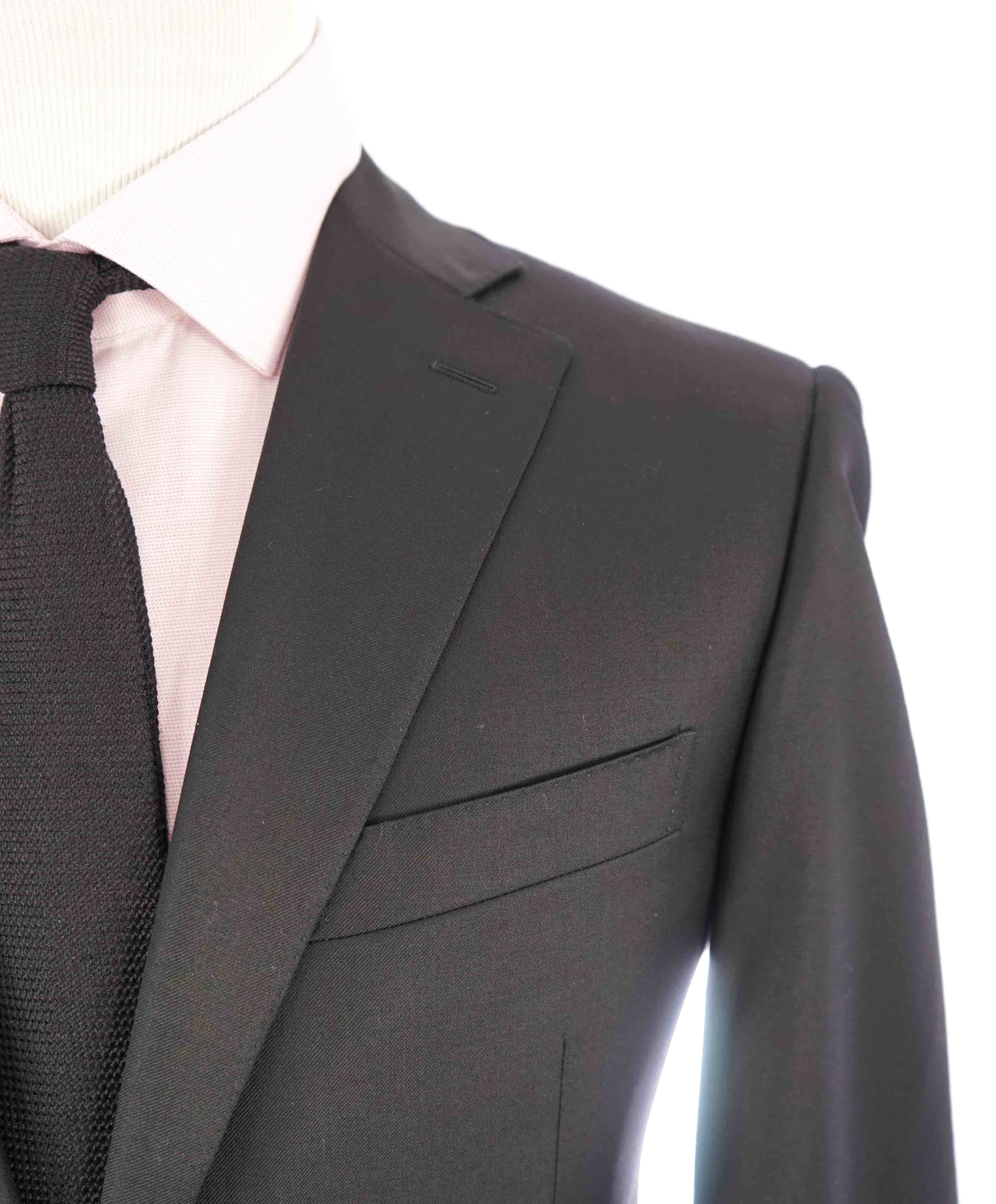 $2,000 CANALI - Solid Black *CLOSET STAPLE* Notch Lapel Suit - 38S