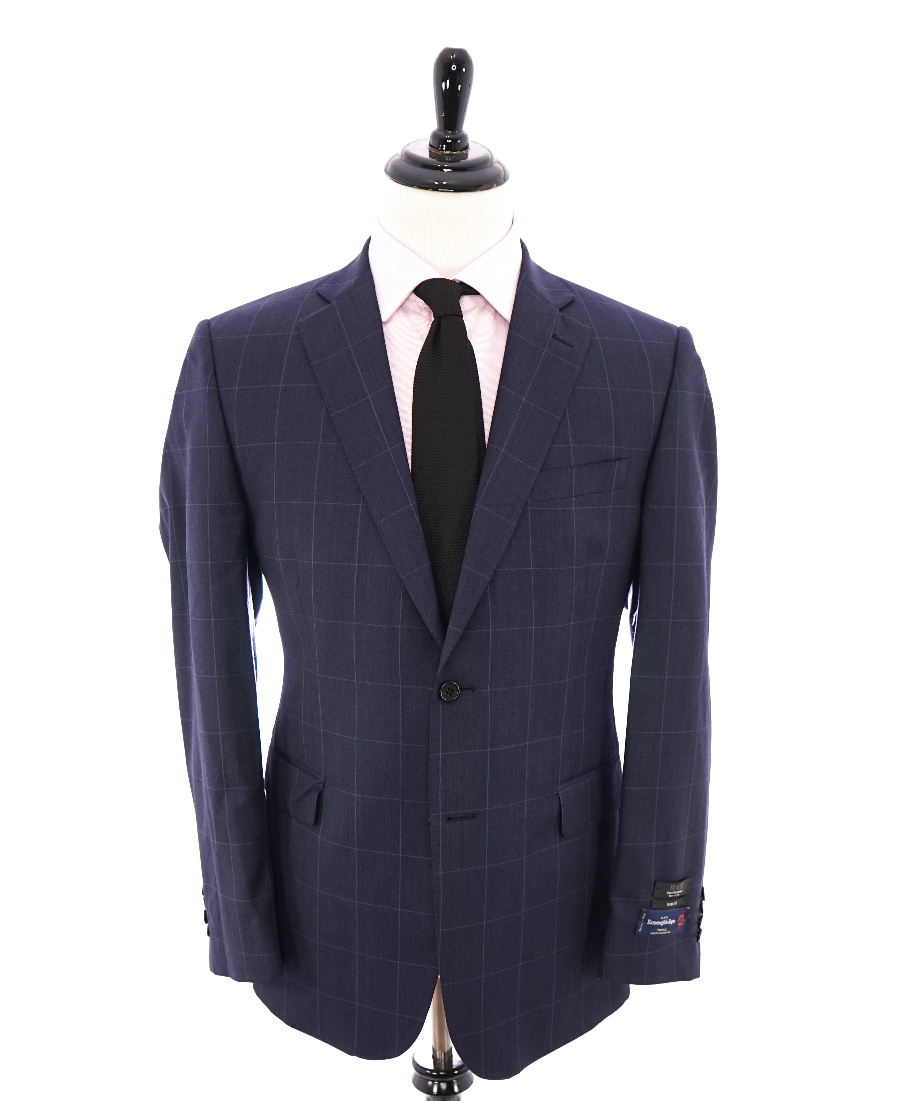 SAKS FIFTH AVENUE / ERMENEGILDO ZEGNA- Slim Blue Check Windowpane Blazer- 42R