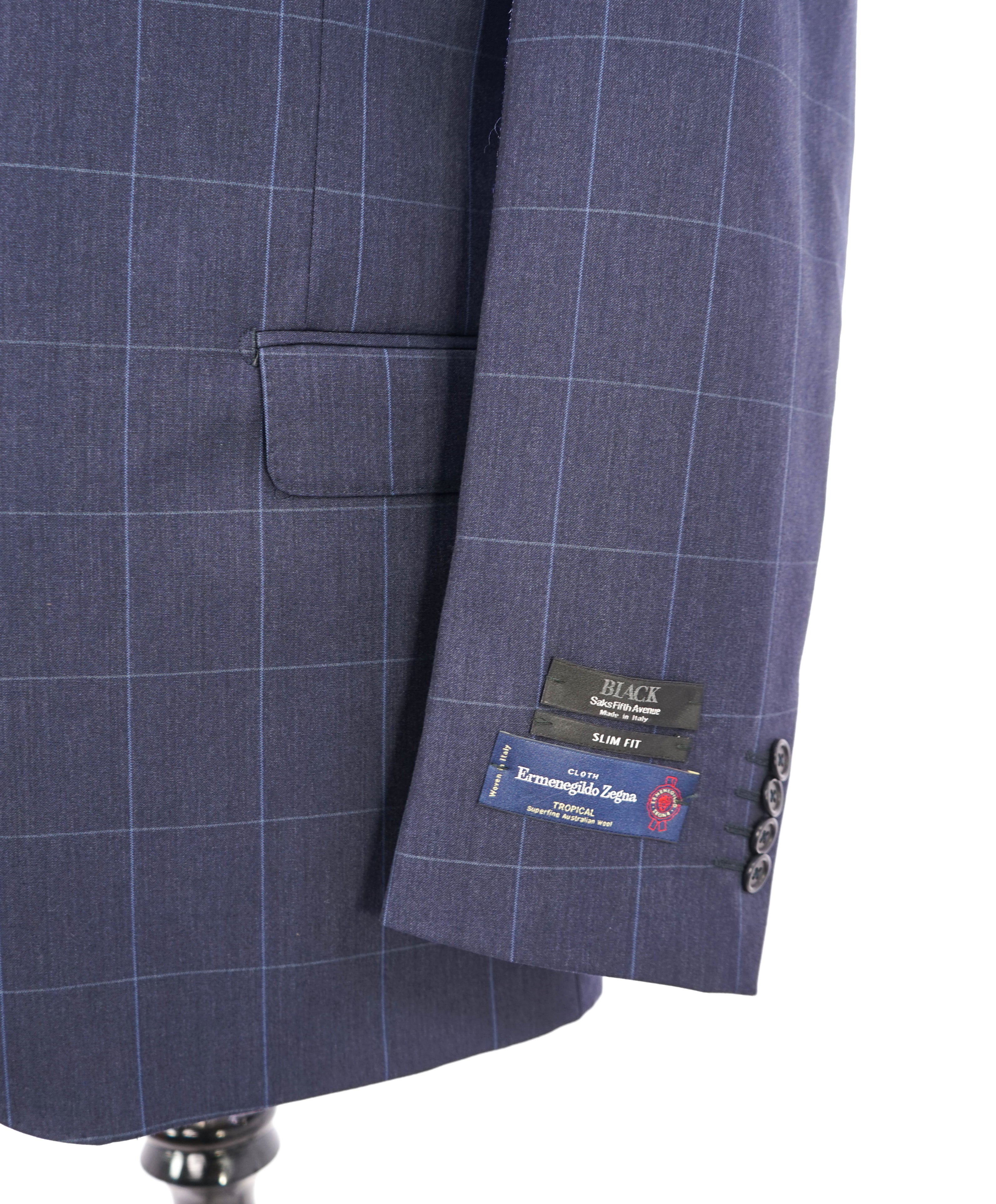 SAKS FIFTH AVENUE / ERMENEGILDO ZEGNA- Slim Blue Check Windowpane Blazer- 42R