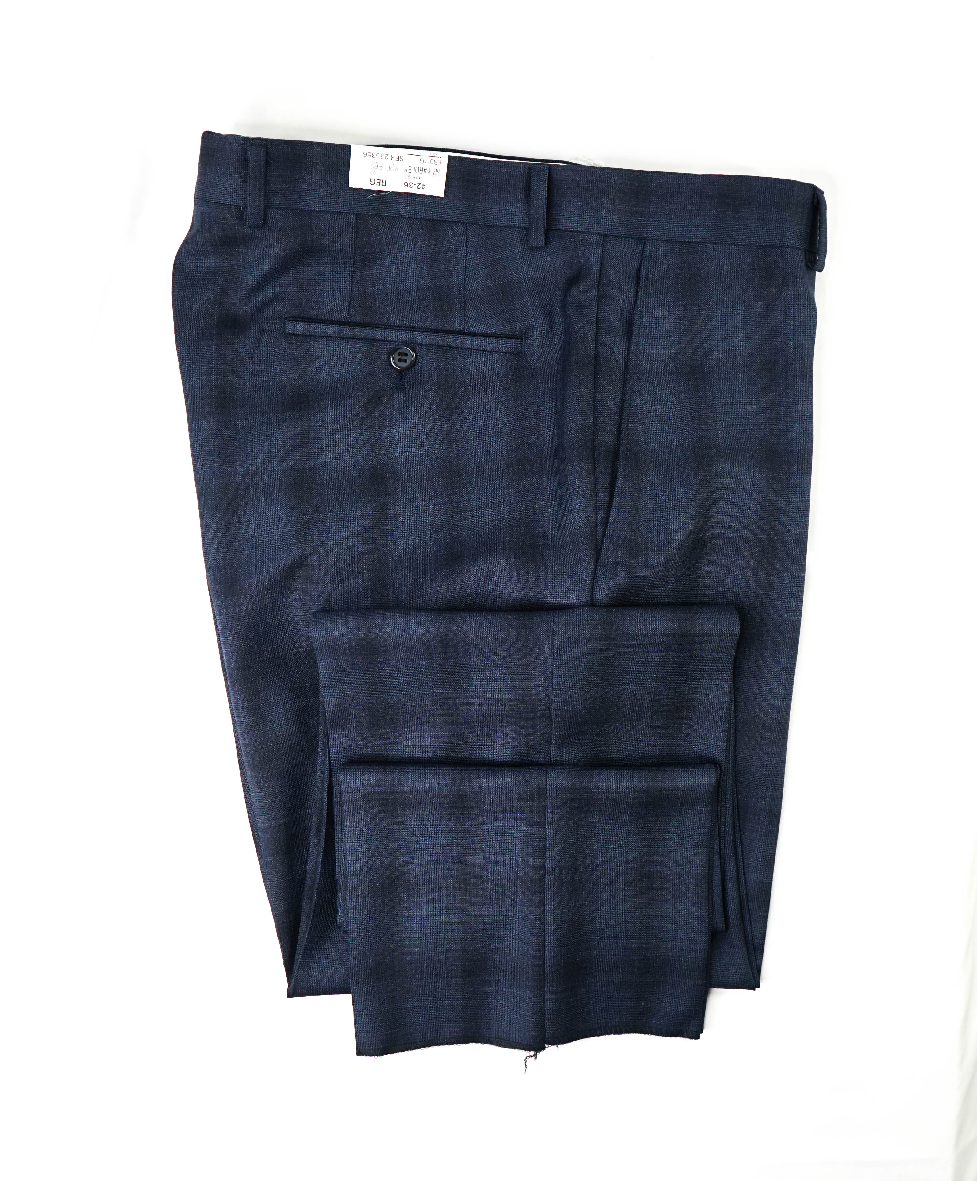 SAMUELSOHN - "Super 130's" Bold Blue Check Plaid Flat Front Pants - 36W