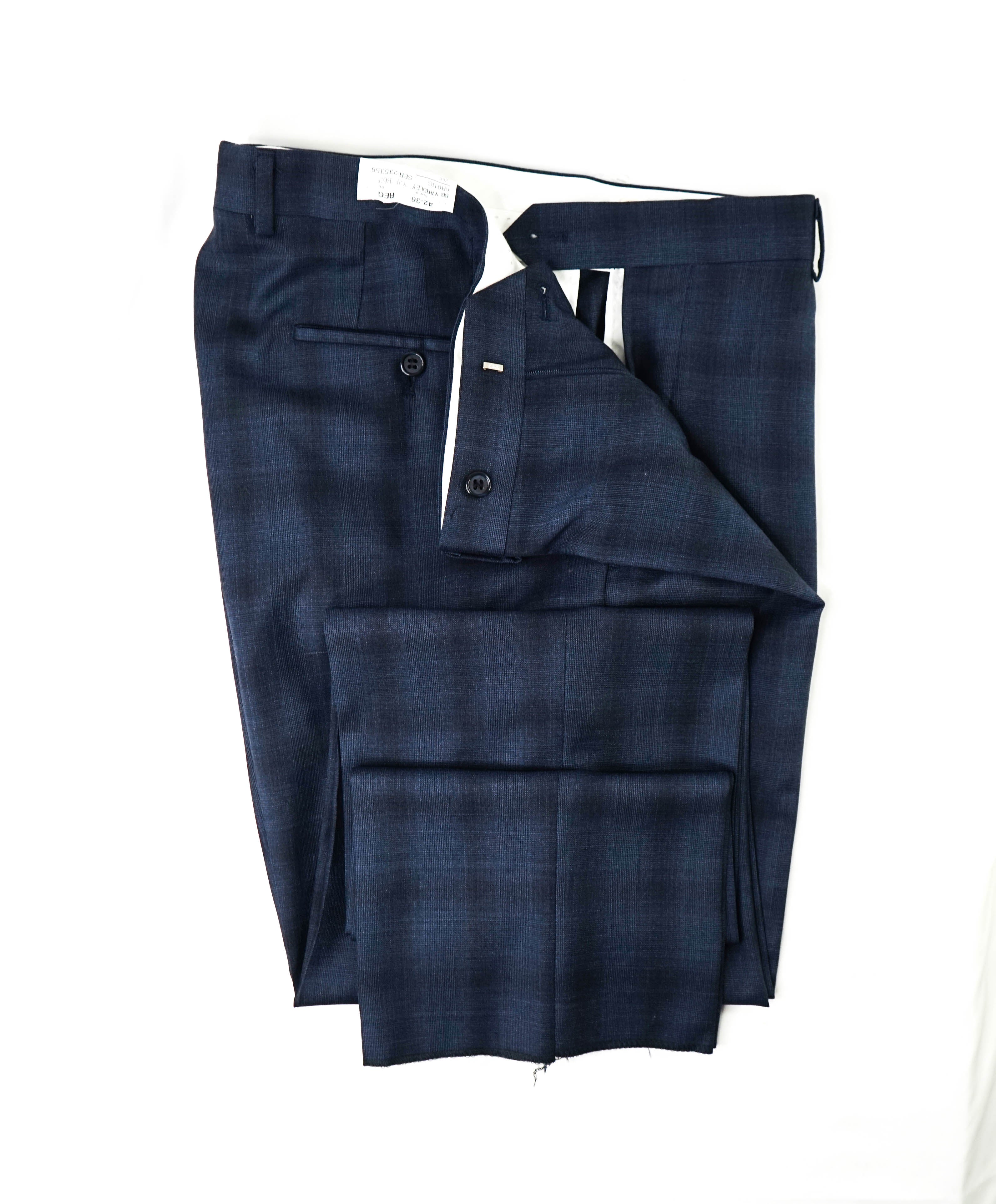 SAMUELSOHN - "Super 130's" Bold Blue Check Plaid Flat Front Pants - 36W