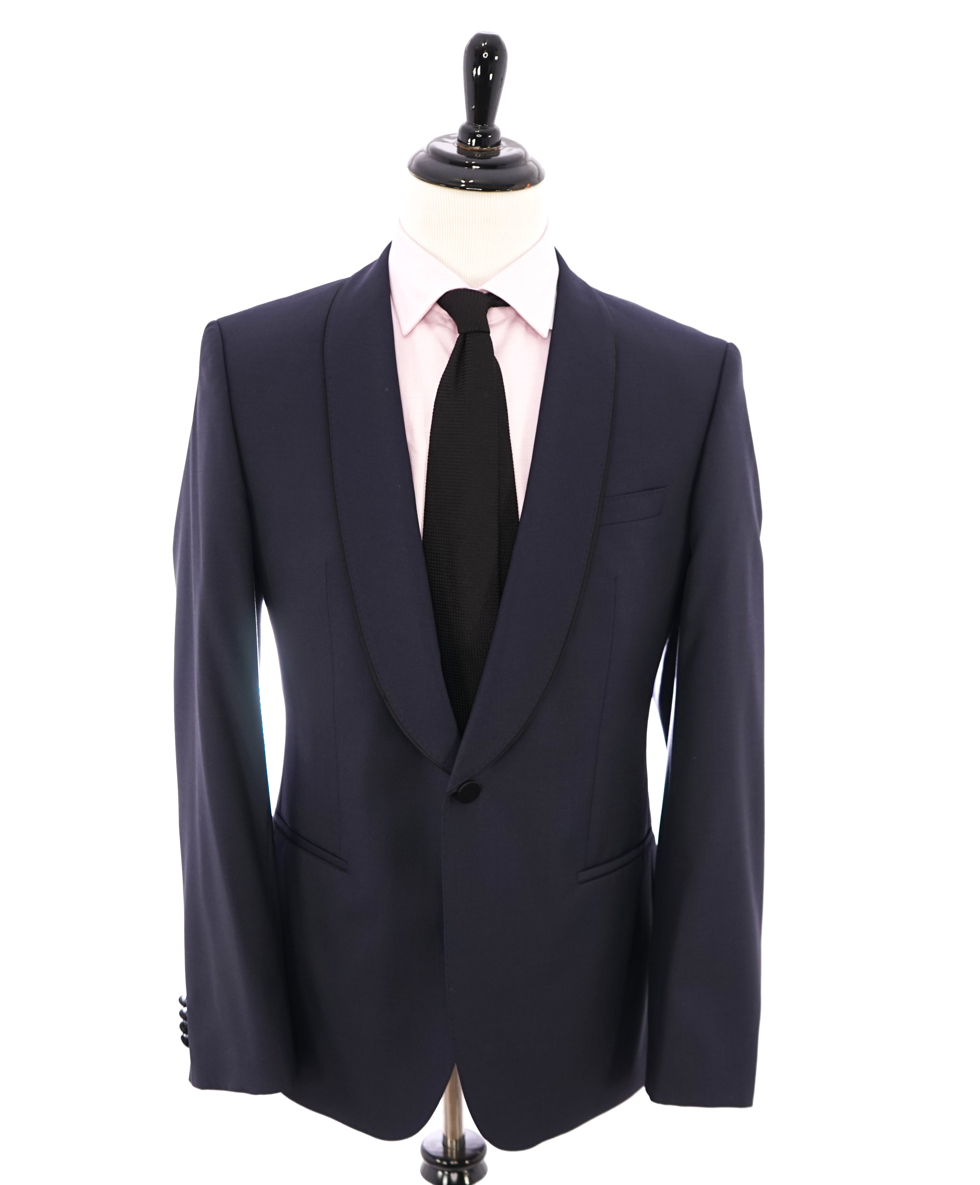 HUGO BOSS - Wide Shawl Collar Satin tipped 1-Button Blue Tuxedo Suit SILK - 42R