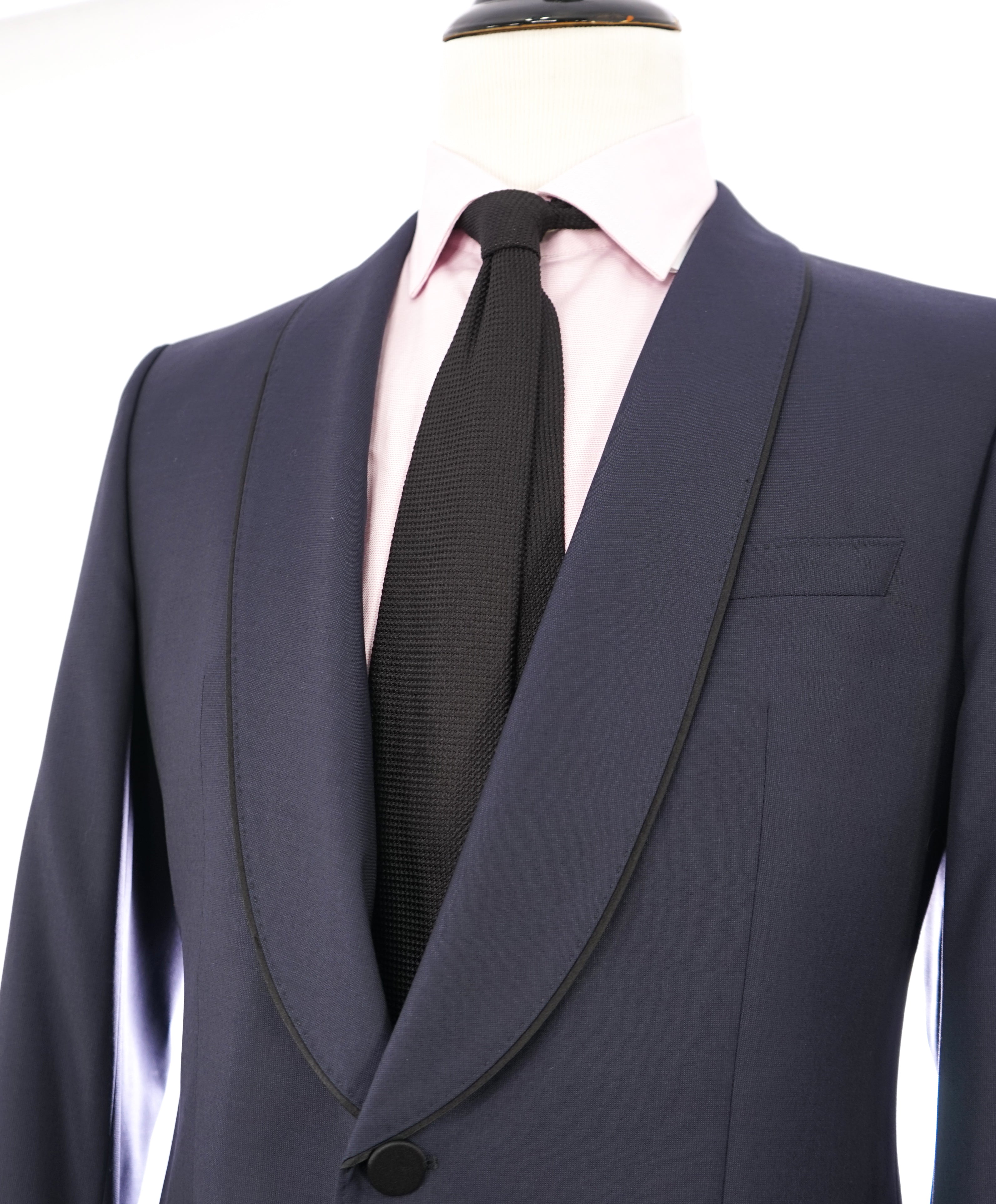 HUGO BOSS - Wide Shawl Collar Satin tipped 1-Button Blue Tuxedo Suit SILK - 42R