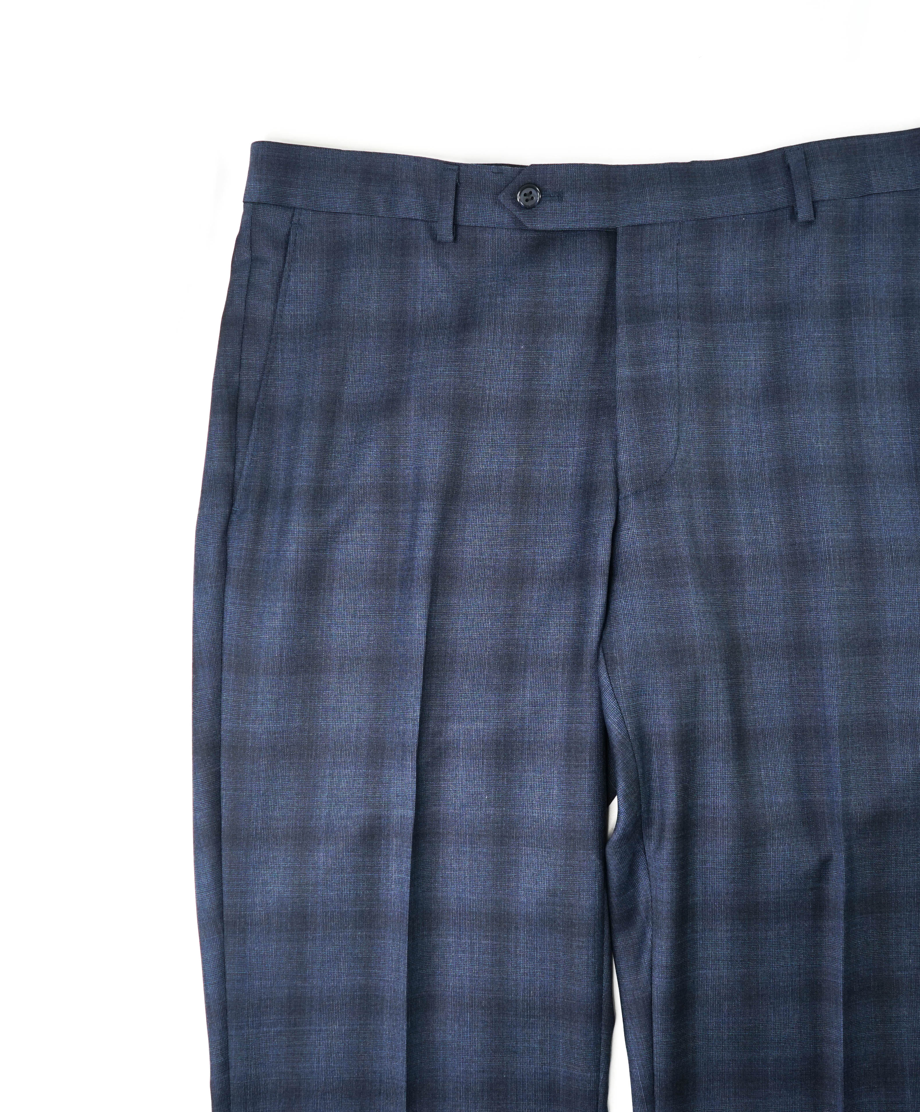 SAMUELSOHN - "Super 130's" Bold Blue Check Plaid Flat Front Pants - 36W