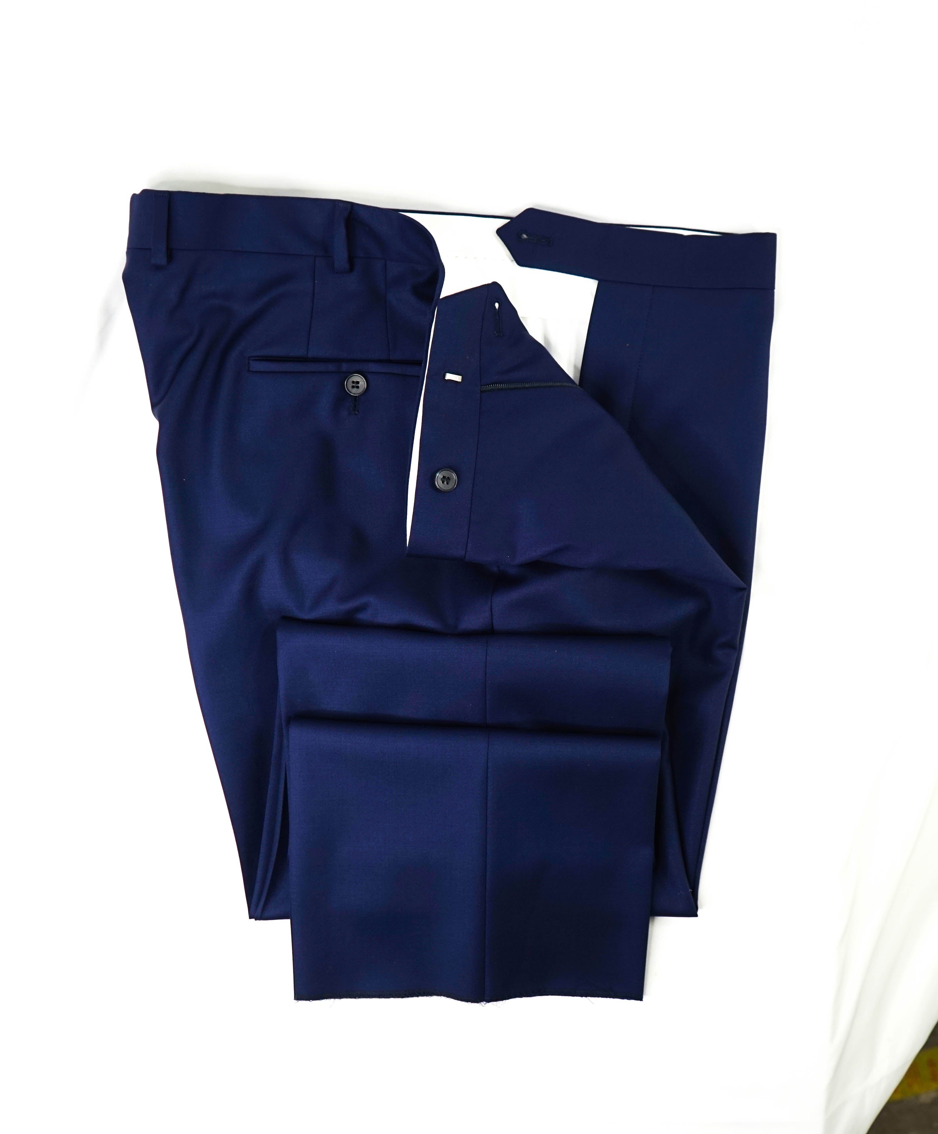 SAMUELSOHN - "SUPER 120's" Cobalt Blue Wool Flat Front Pants - 42W