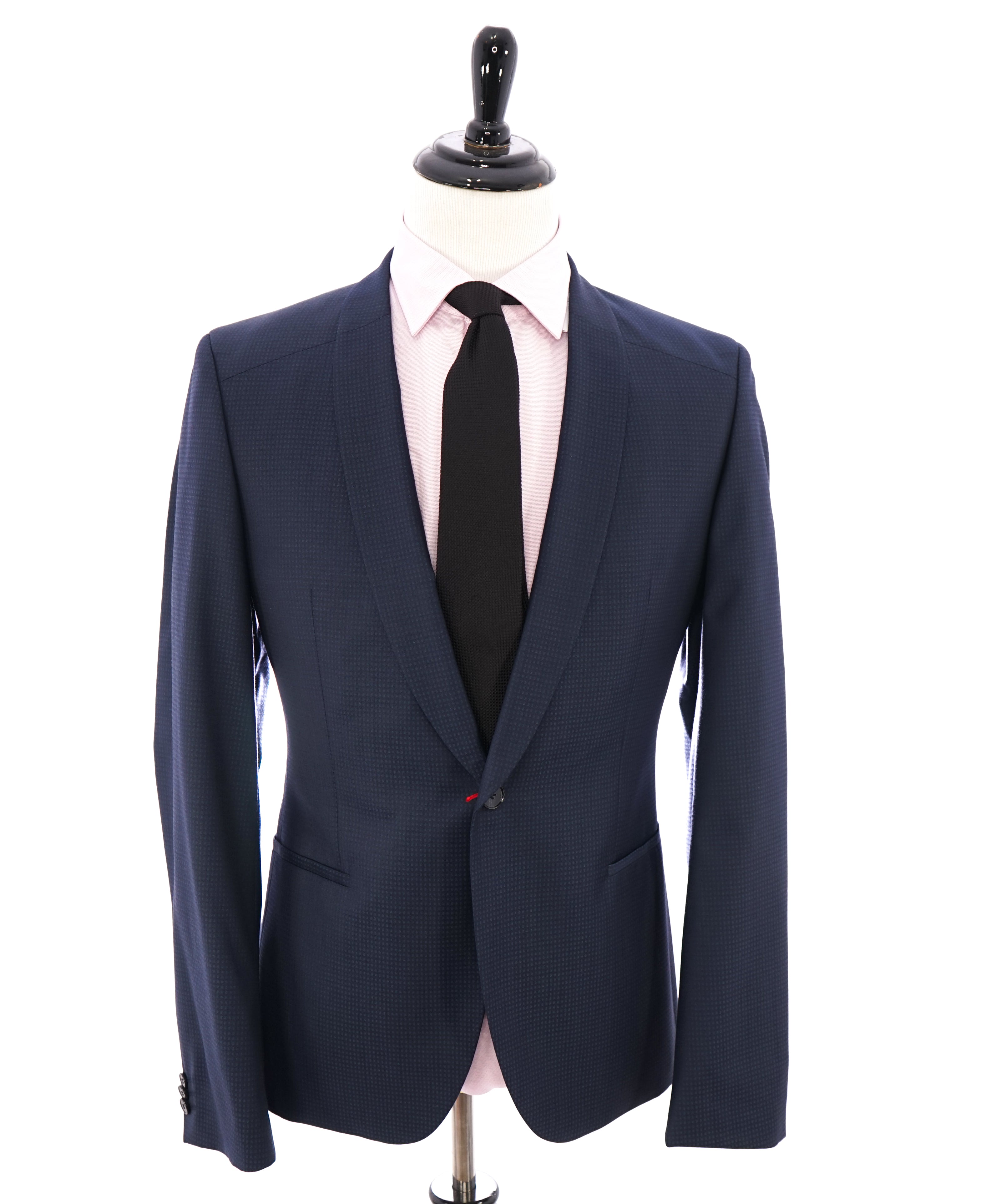 HUGO BOSS - Shawl Collar Blue On Blue Check SILK Blazer Dinner Jacket - 42R