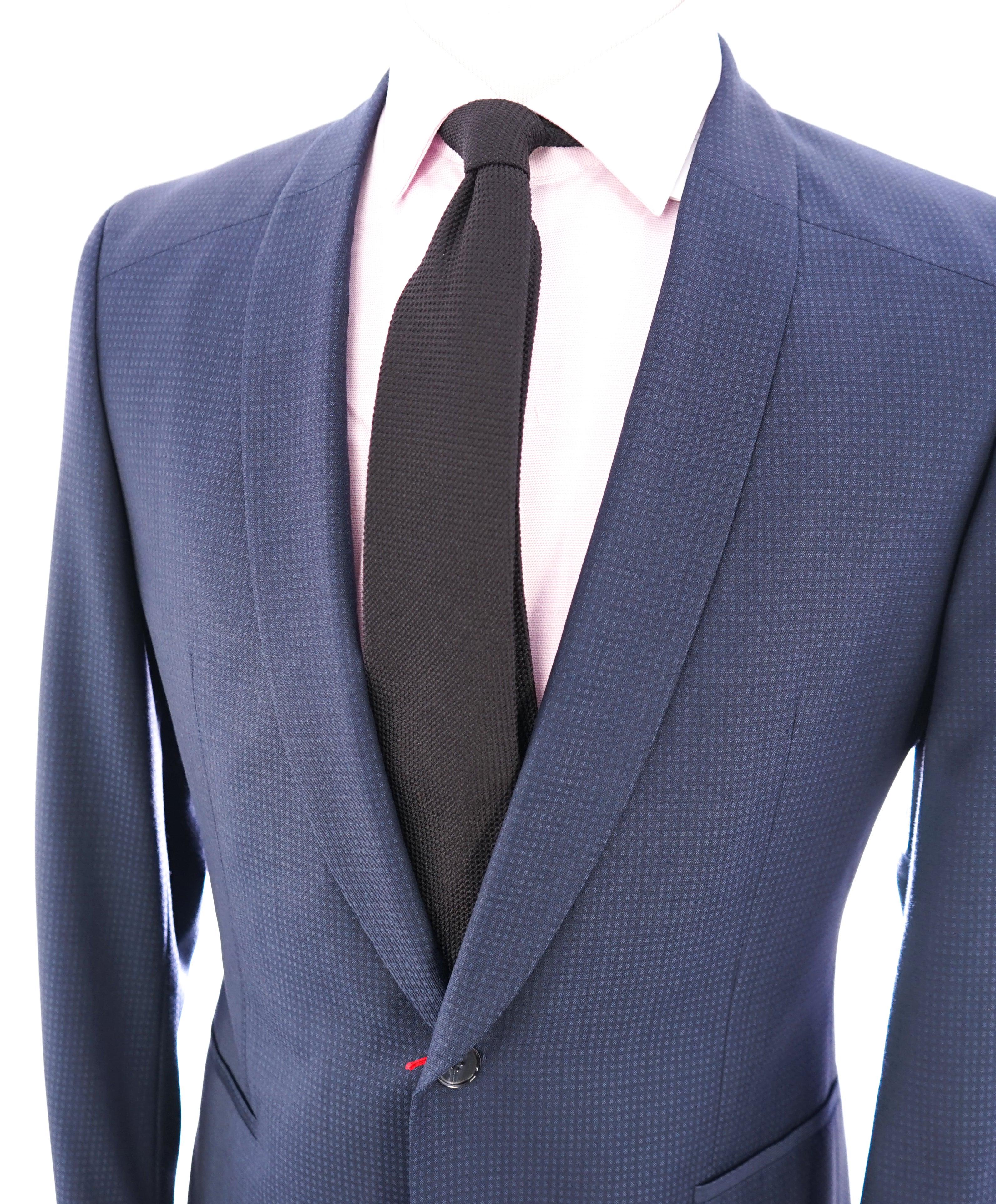 HUGO BOSS - Shawl Collar Blue On Blue Check SILK Blazer Dinner Jacket - 42R