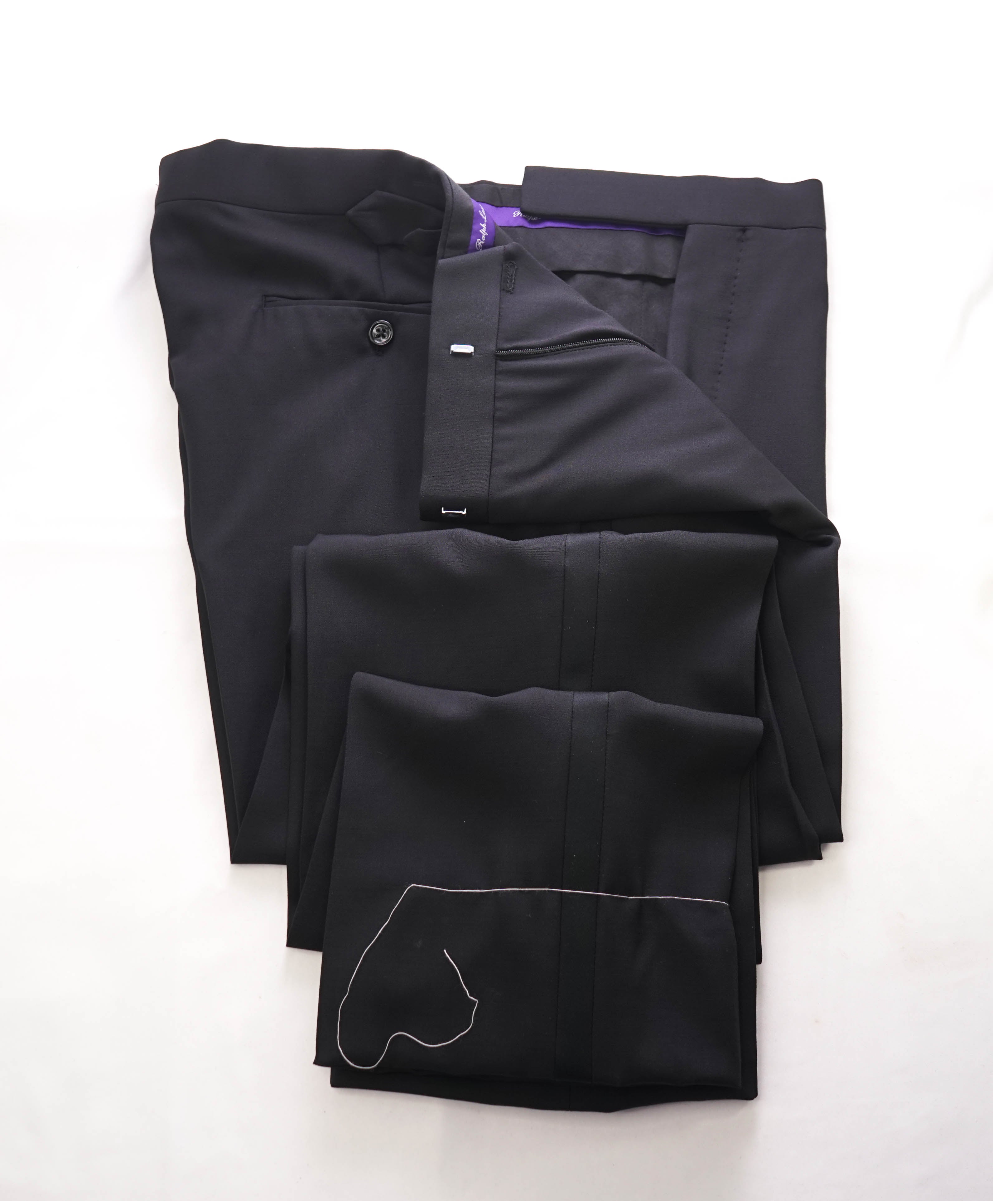 RALPH LAUREN PURPLE LABEL - *SIDE TABS* Flat Front TUXEDO Dress Pants - 37W