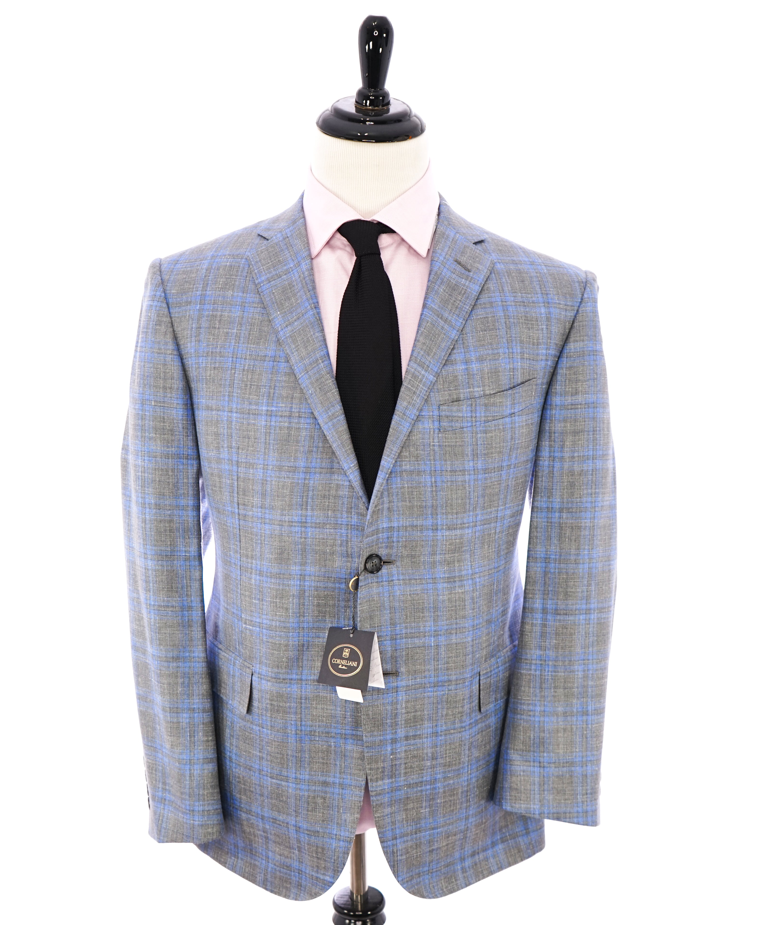 CORNELIANI - WOOL/SILK/Linen Summer Bold Blue Plaid Check Blazer - 44R