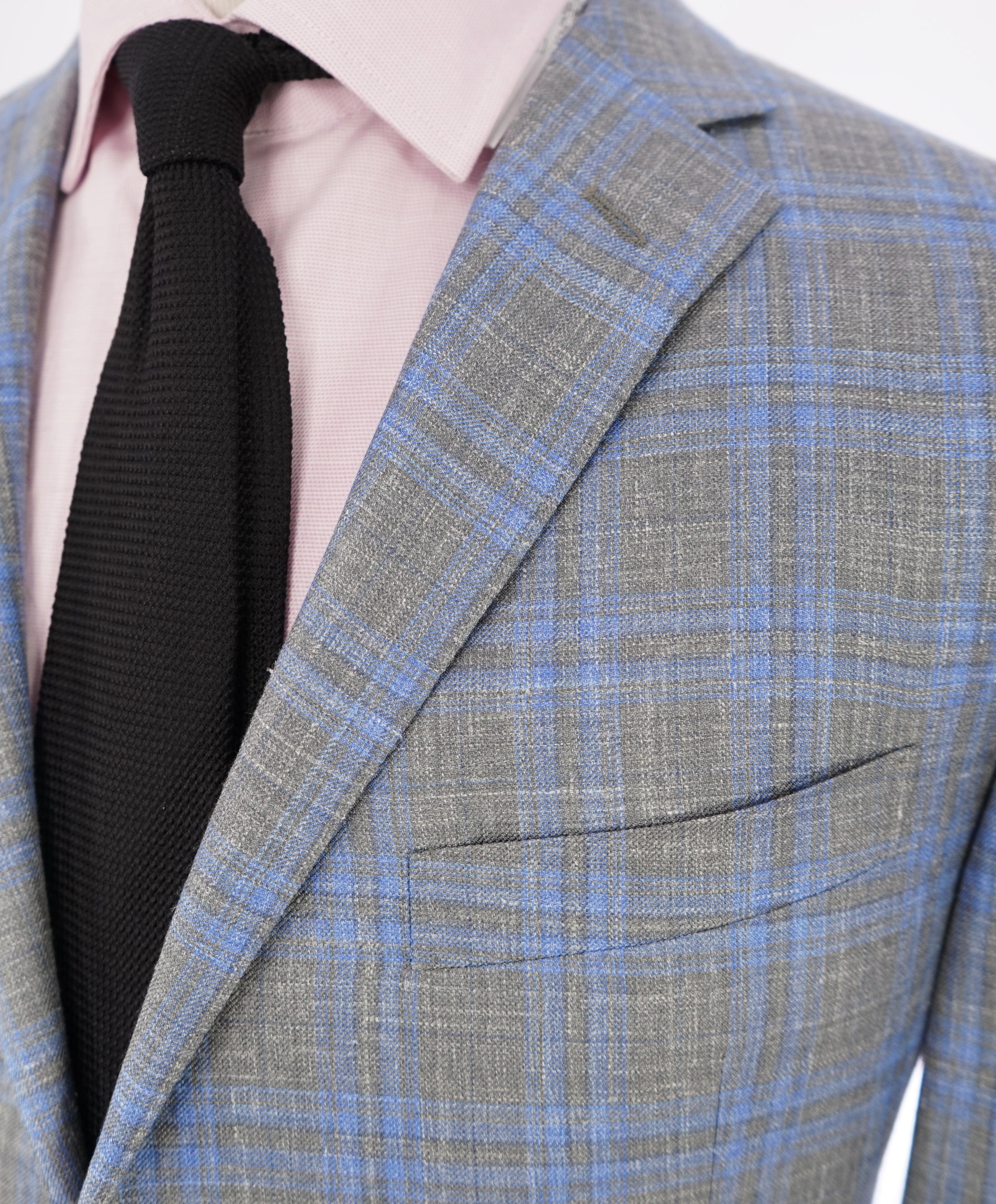 CORNELIANI - WOOL/SILK/Linen Summer Bold Blue Plaid Check Blazer - 44R