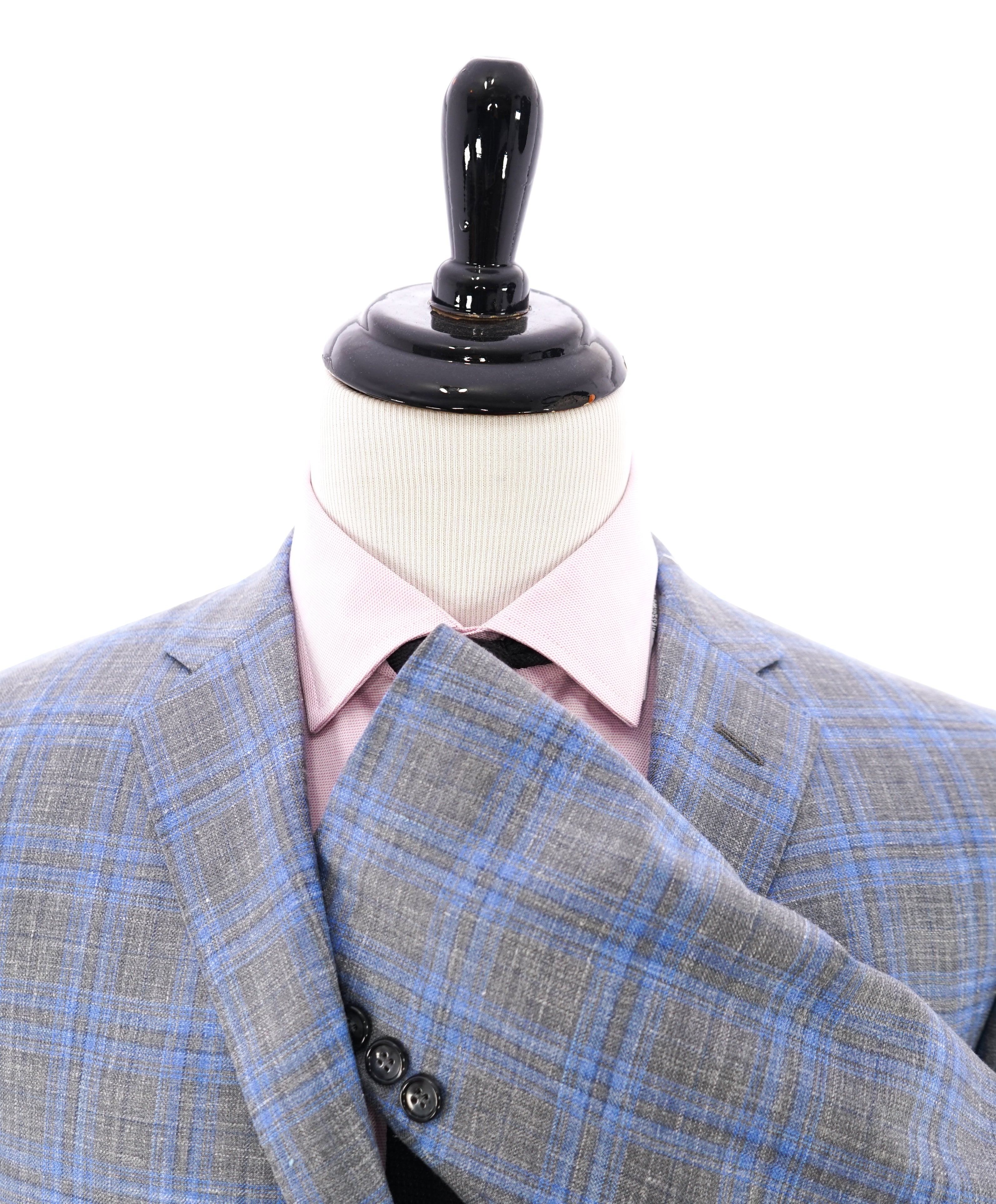 CORNELIANI - WOOL/SILK/Linen Summer Bold Blue Plaid Check Blazer - 44R