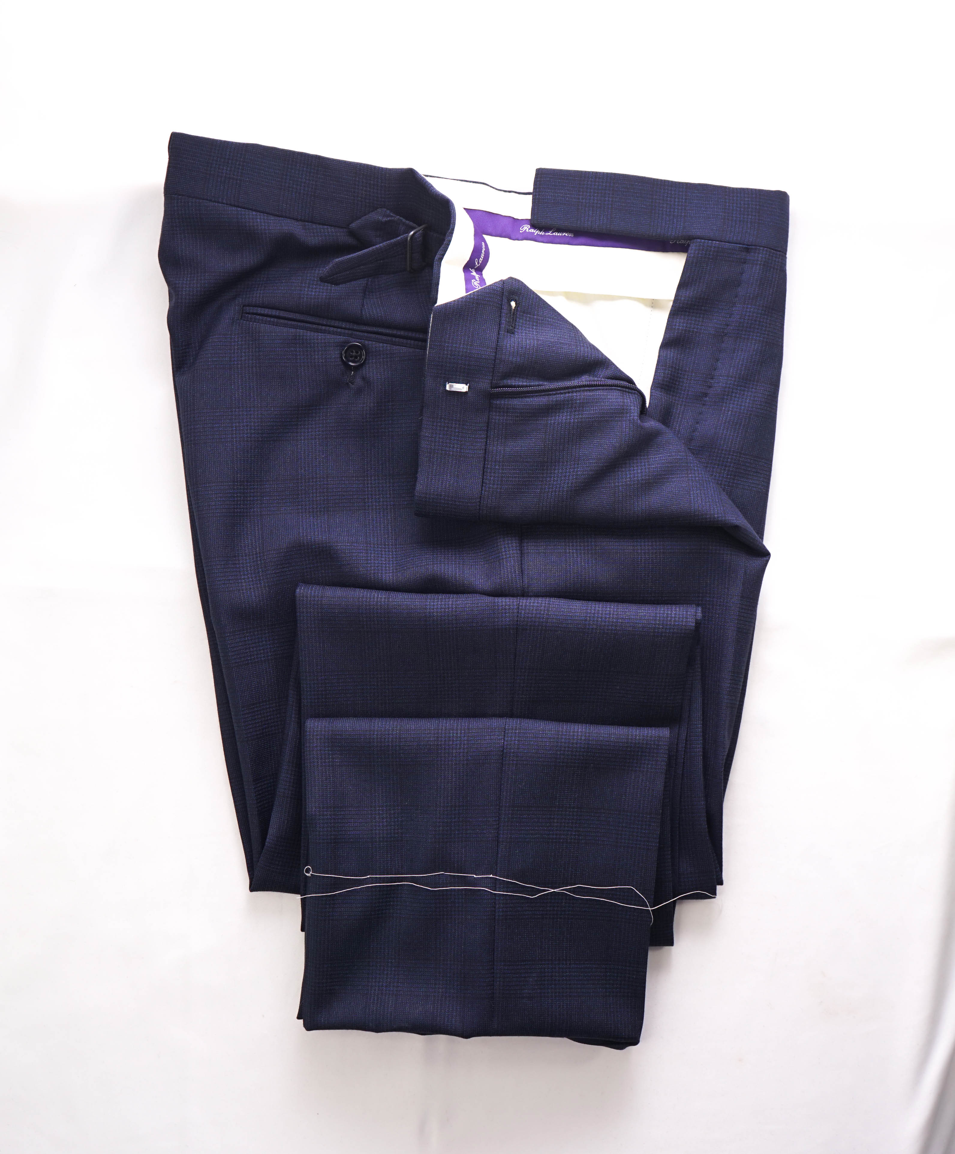 RALPH LAUREN PURPLE LABEL - *SIDE TABS* Flat Front Blue Dress Pants - 33W