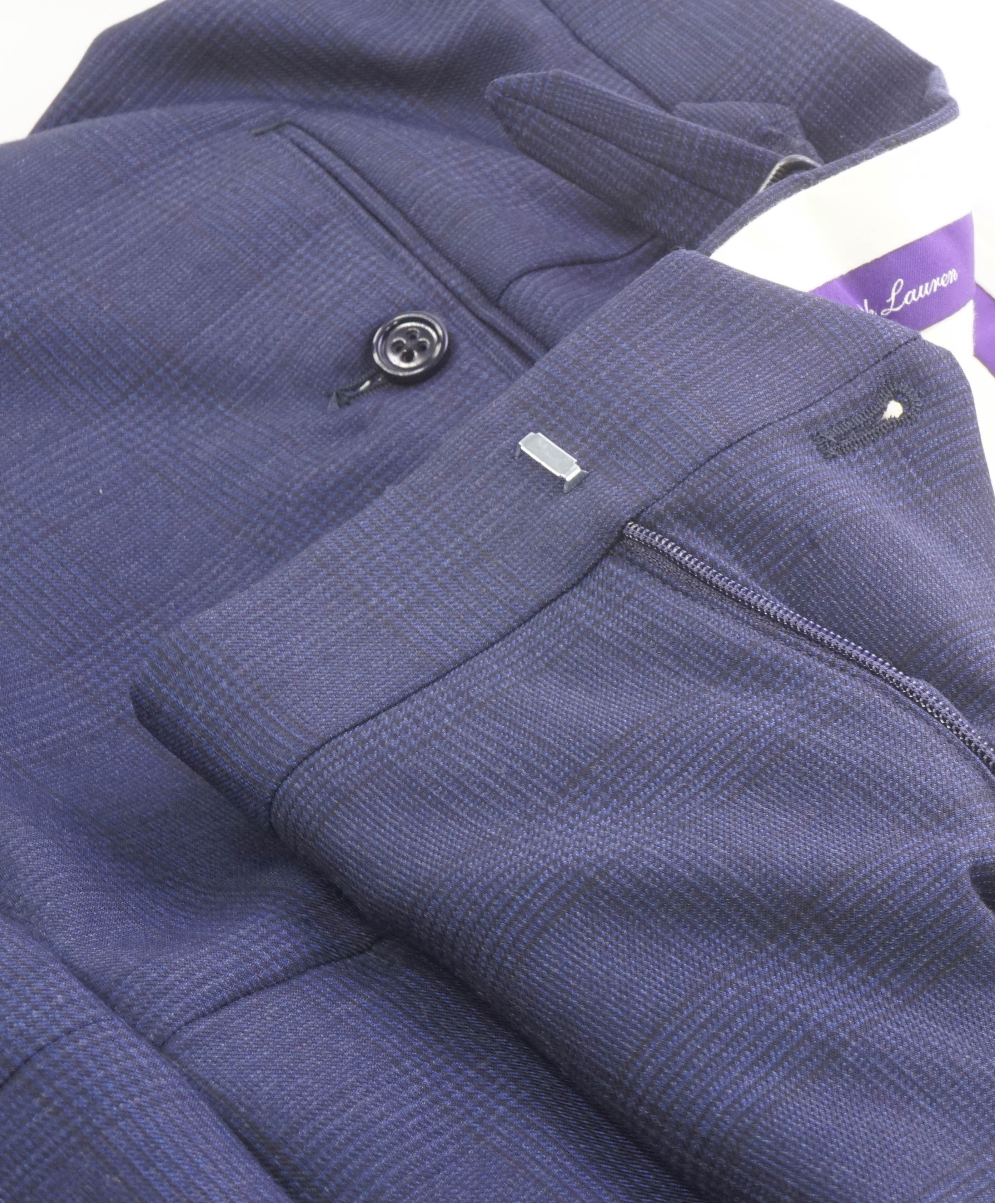 RALPH LAUREN PURPLE LABEL - *SIDE TABS* Flat Front Blue Dress Pants - 33W