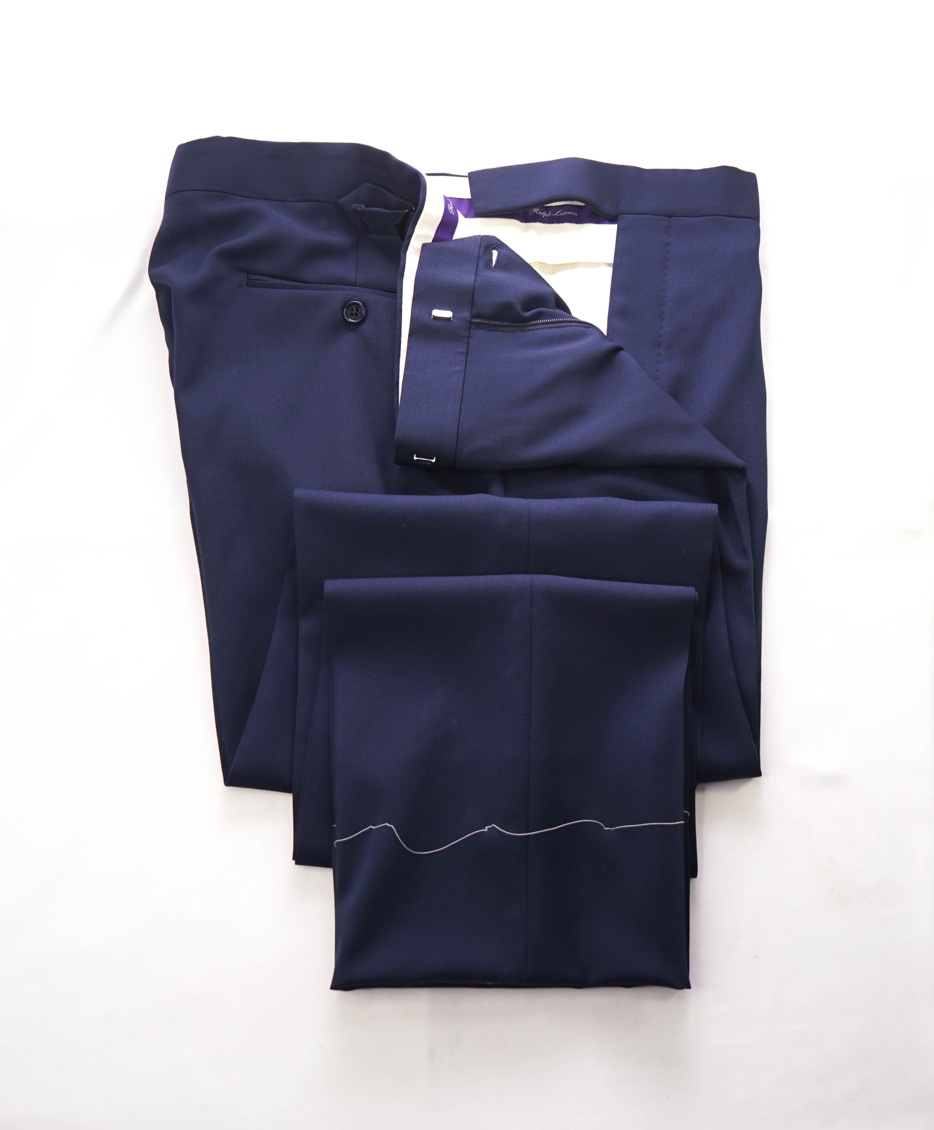 RALPH LAUREN PURPLE LABEL - *SIDE TABS* Flat Front Blue Dress Pants - 37W