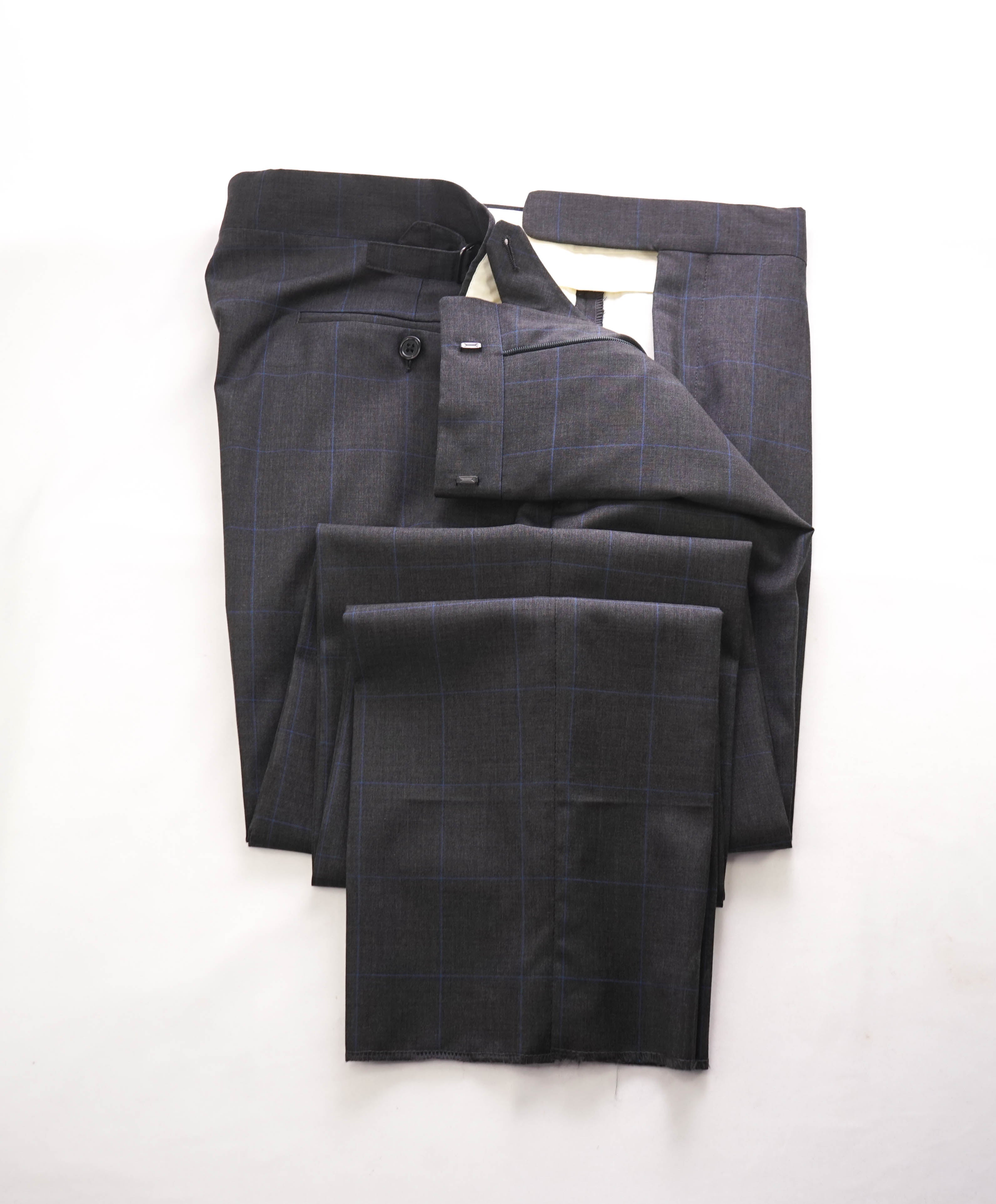 RALPH LAUREN BLUE LABEL - Gray Blue Windowpane Dress Pants Side Tabs - 40W (46 R)