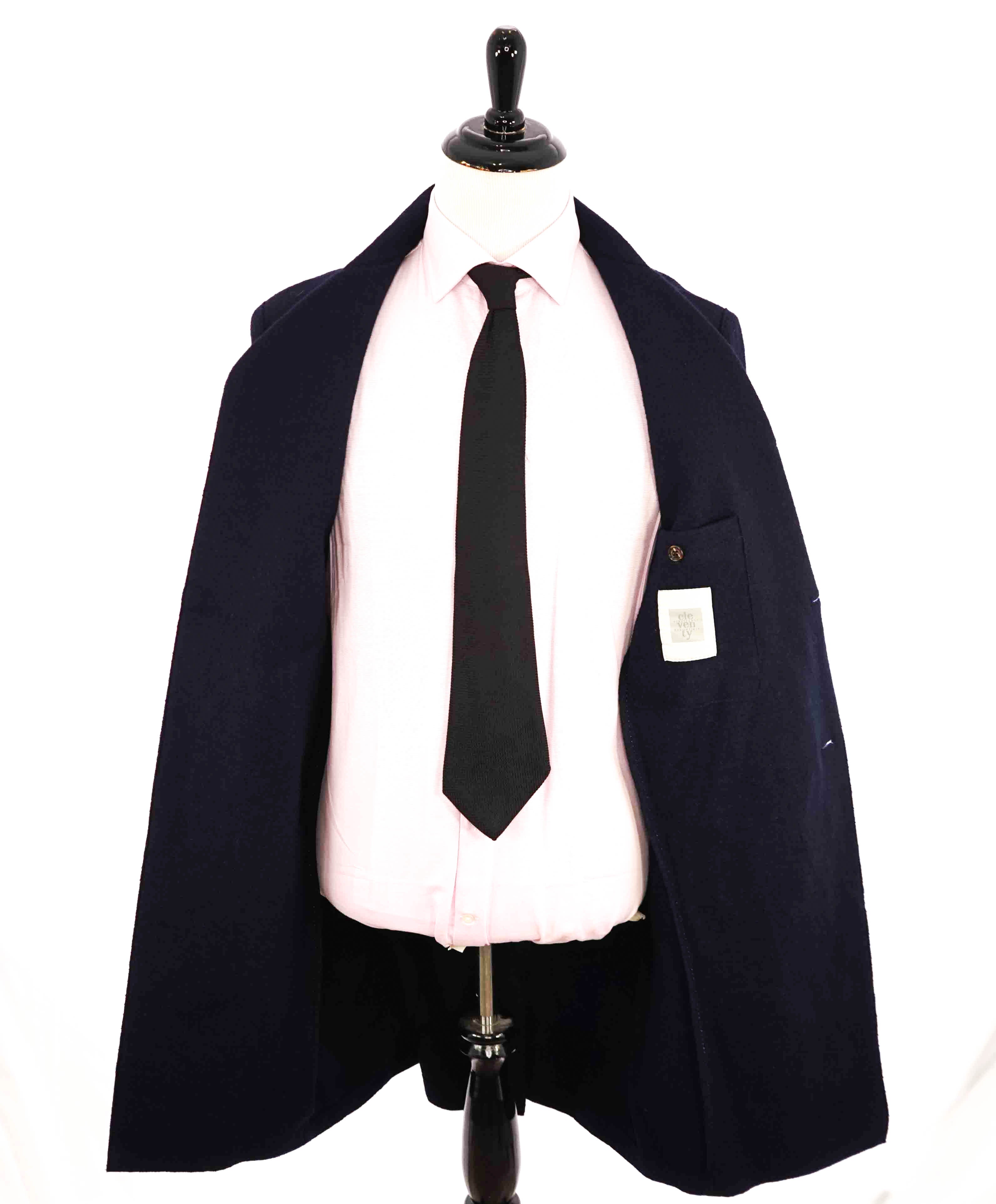 $1,395 ELEVENTY - Navy Blue Essential Pure Wool Top Coat - 40 US (50EU)