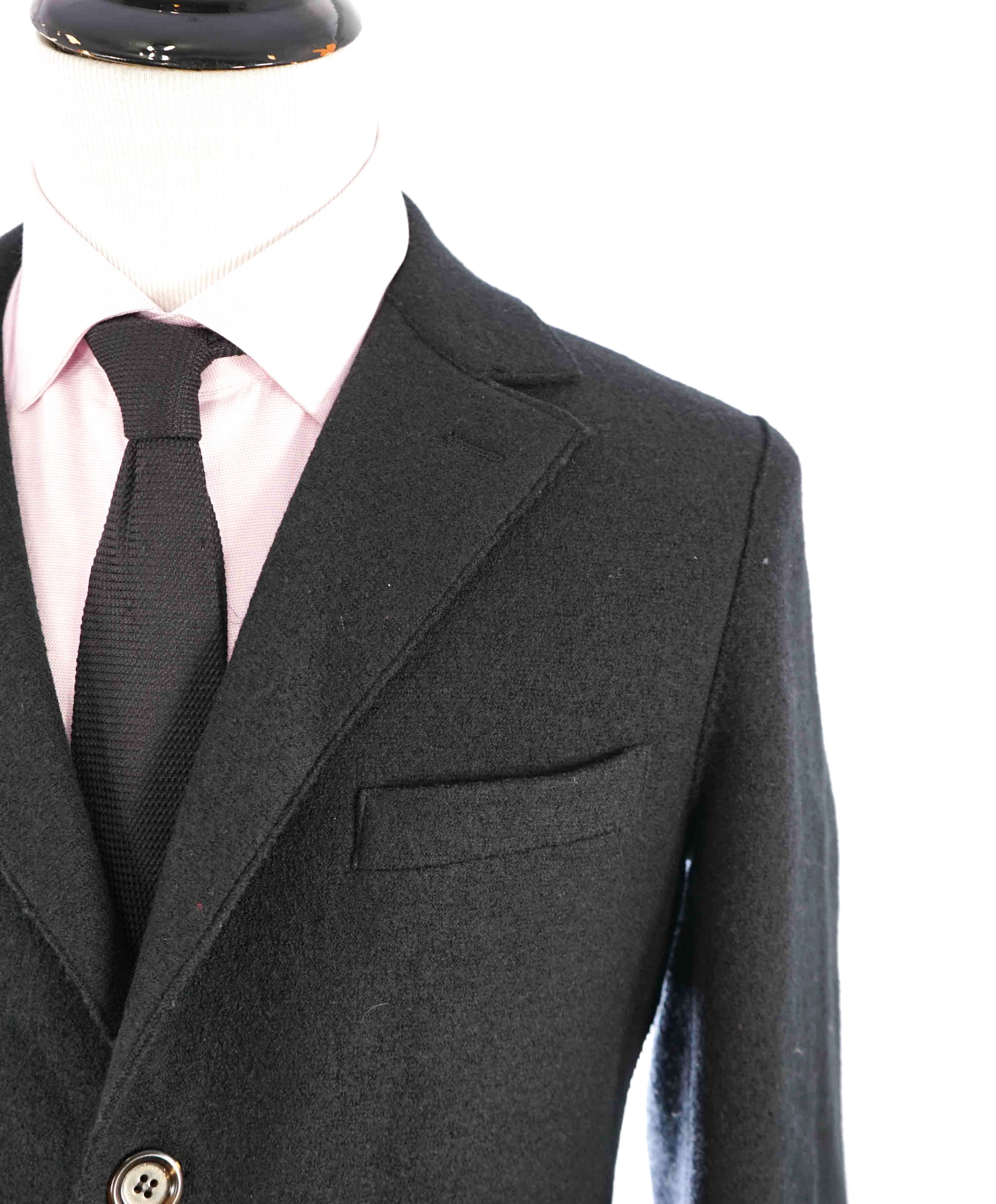 $1,395 ELEVENTY - Black Essential Pure Wool Top Coat - 42 US (52EU)