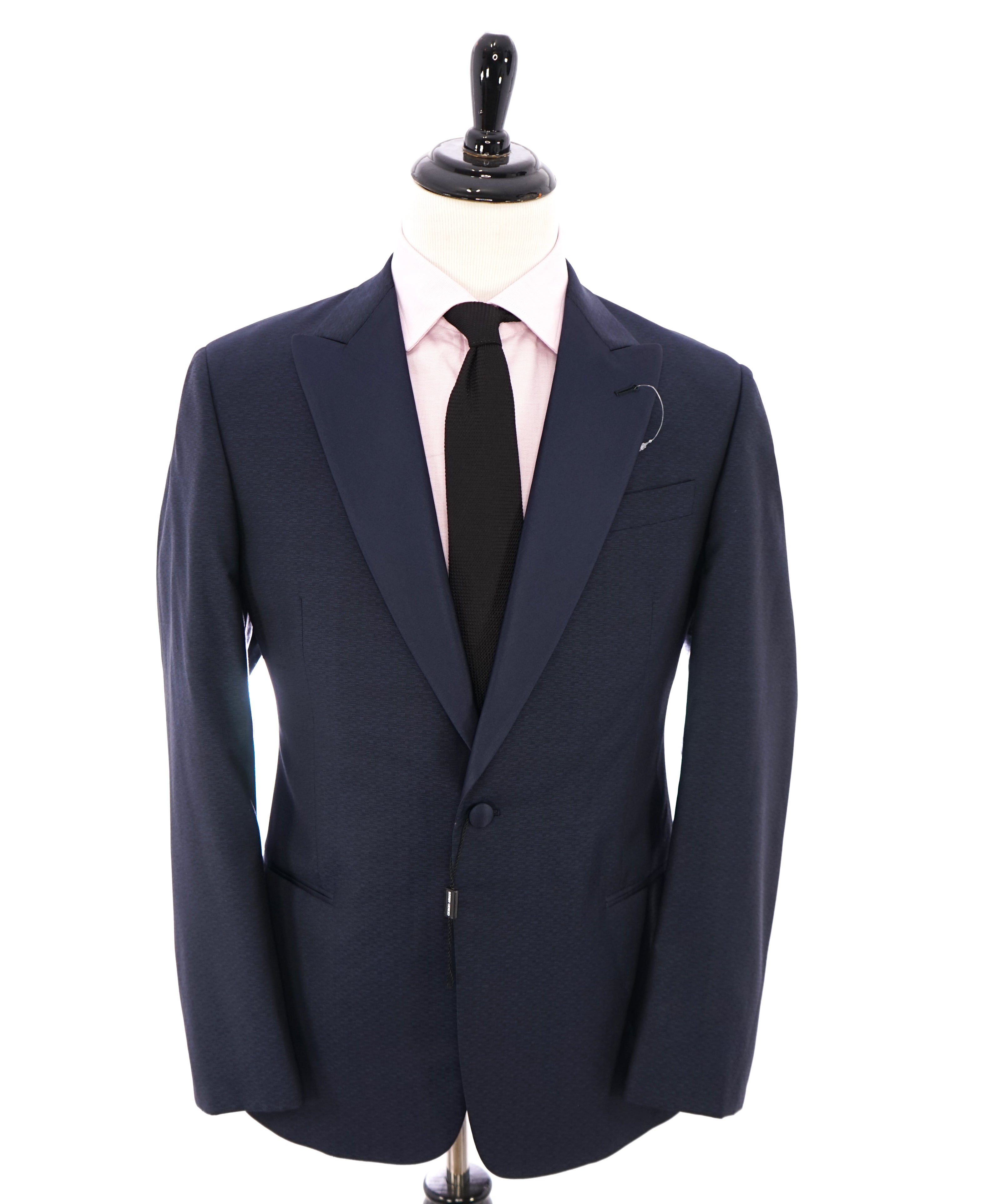 GIORGIO ARMANI - Blue Peak Lapel "SOFT" Check Textured Dinner Jacket Blazer - 42R