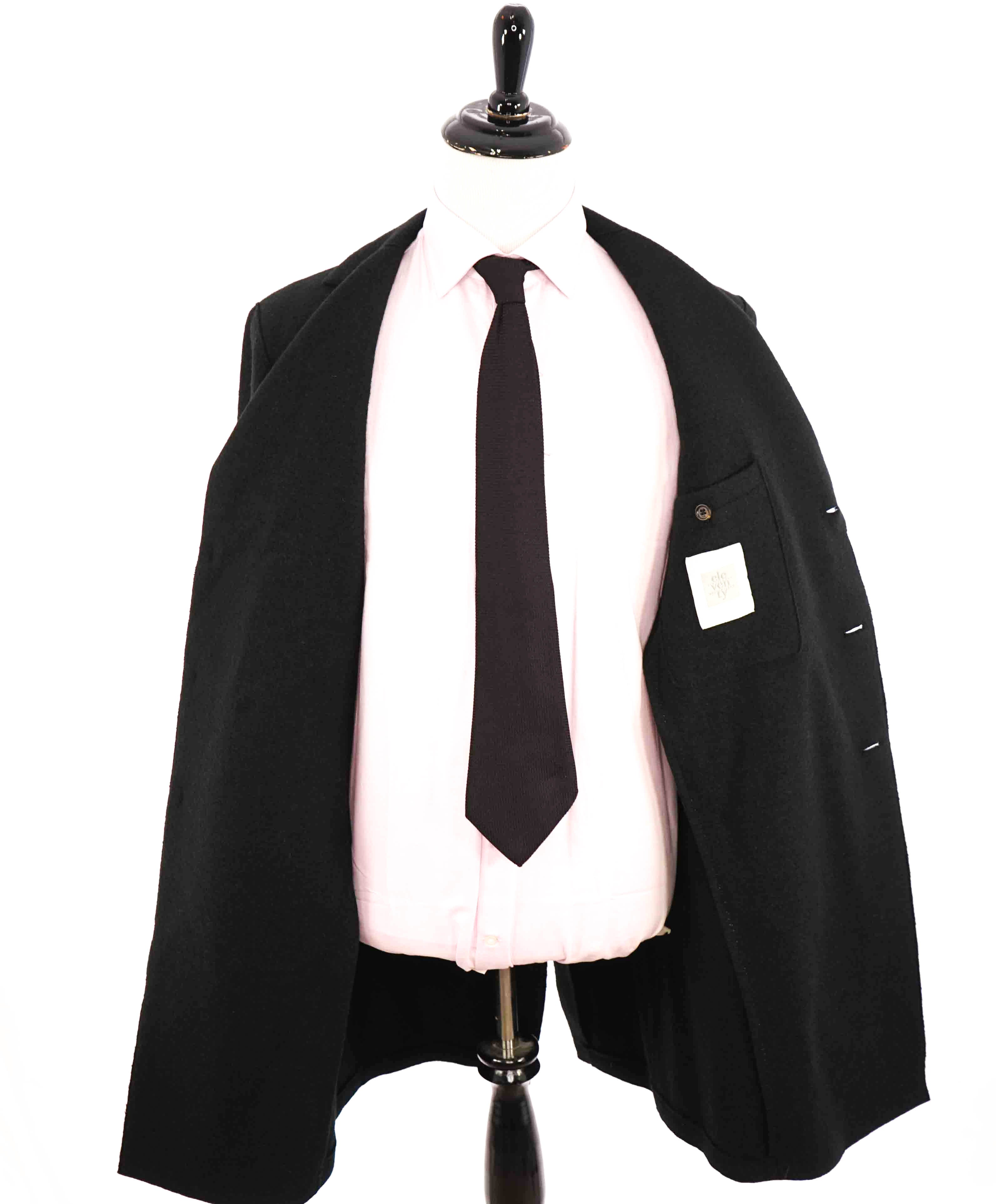 $1,395 ELEVENTY - Black Essential Pure Wool Top Coat - 42 US (52EU)