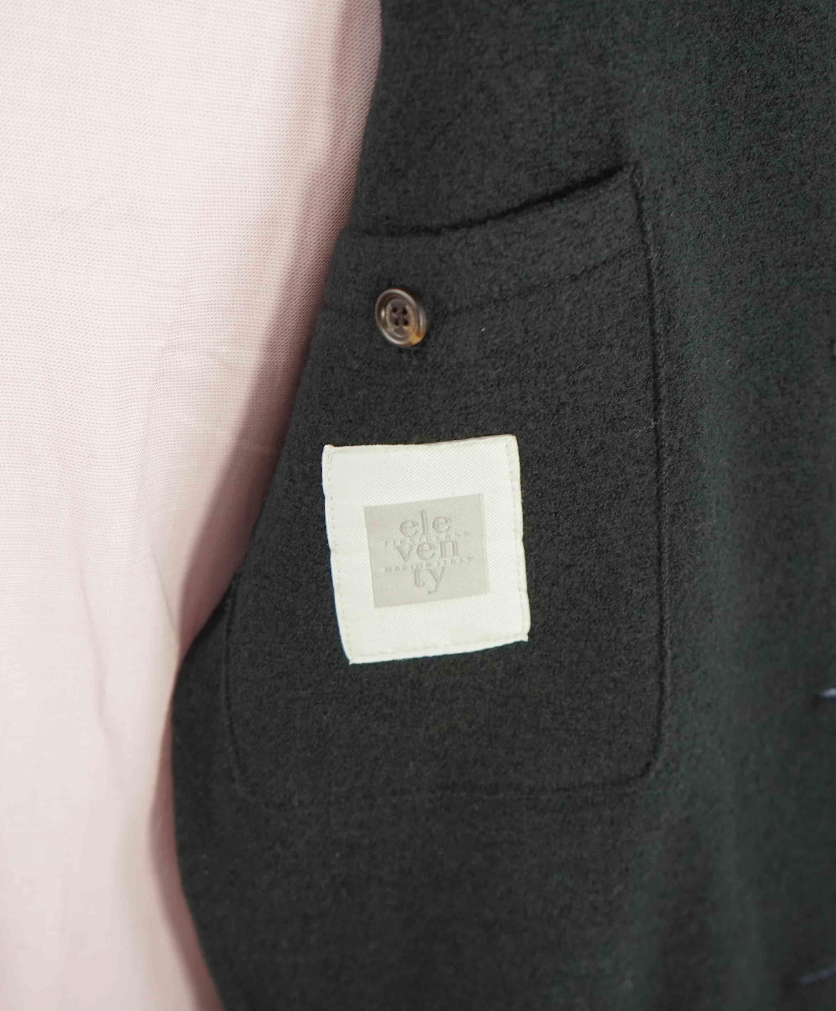 $1,395 ELEVENTY - Black Essential Pure Wool Top Coat - 42 US (52EU)