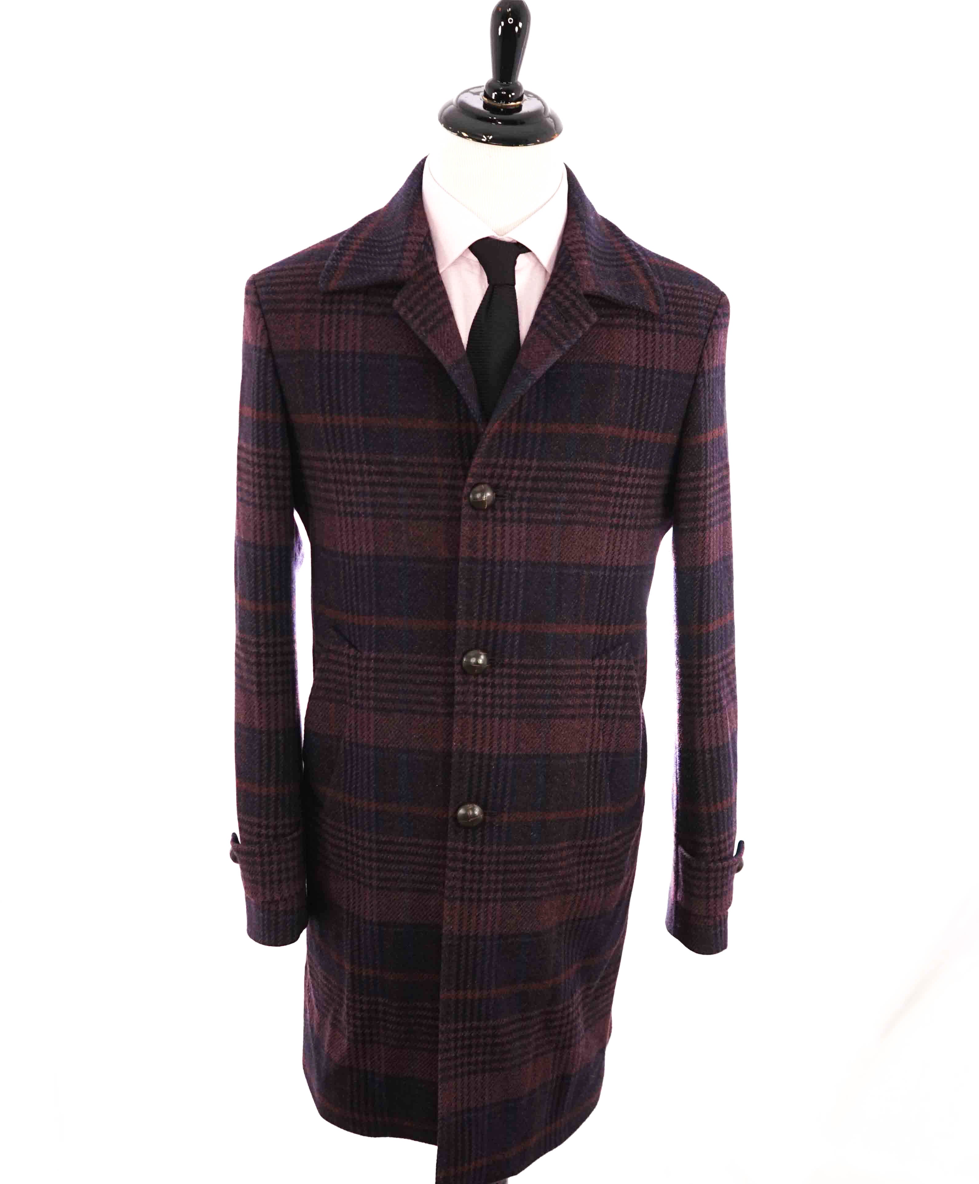 $1,795 ELEVENTY - CASHMERE / WOOL Burgundy / Navy Coat- 40 (50EU)