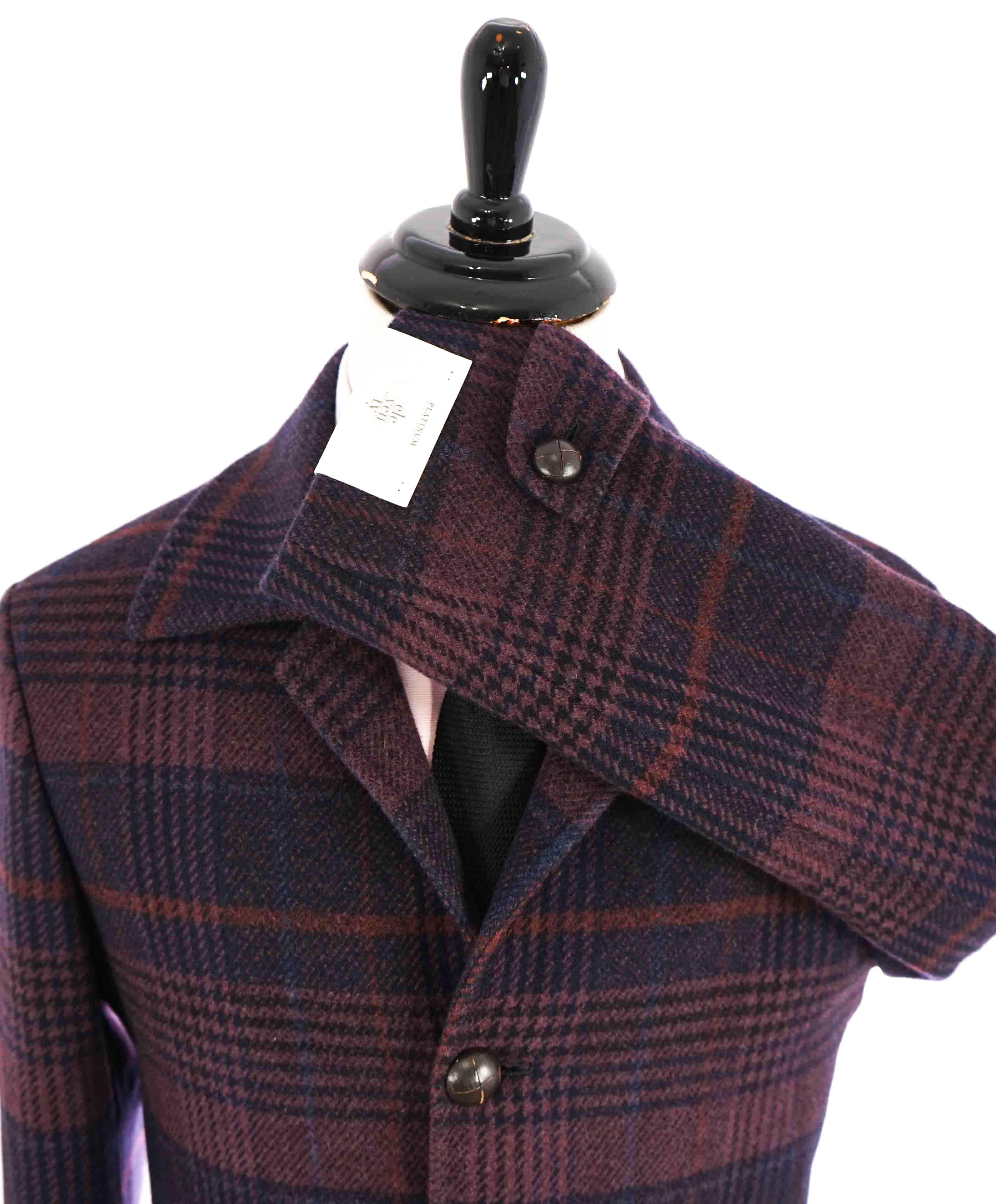 $1,795 ELEVENTY - CASHMERE / WOOL Burgundy / Navy Coat- 40 (50EU)